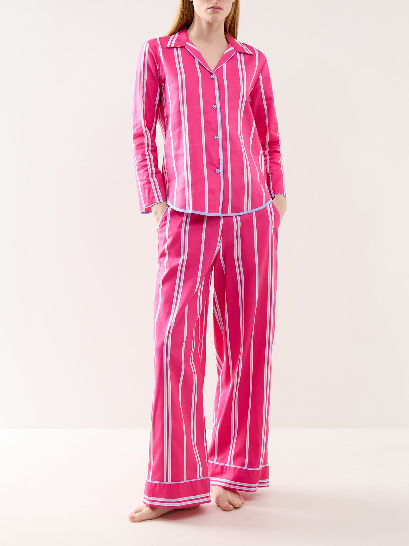 Pink Printed Stripe Wide Leg Pyjama Bottoms