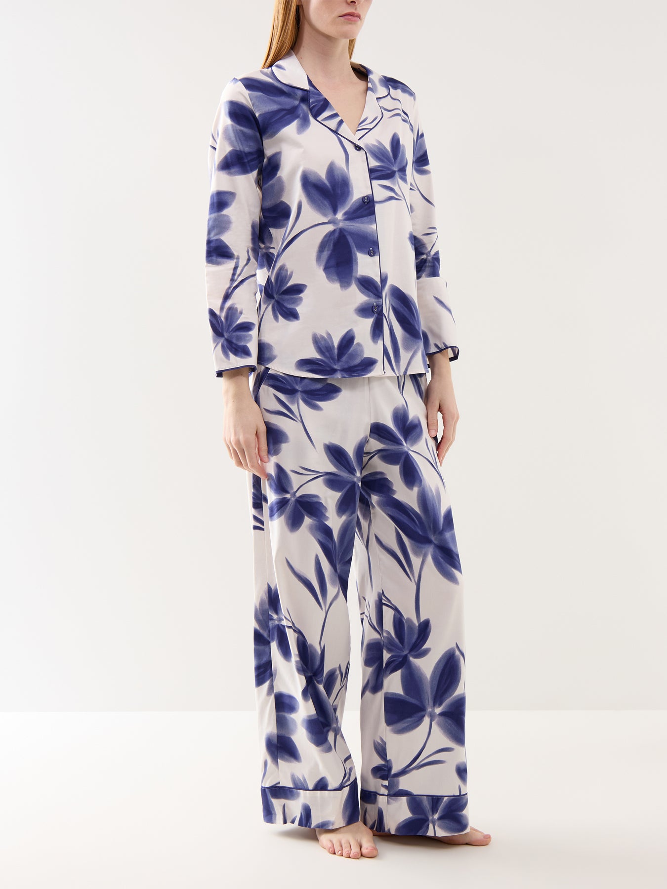 Navy Floral Print Wide Leg Pyjama Bottoms