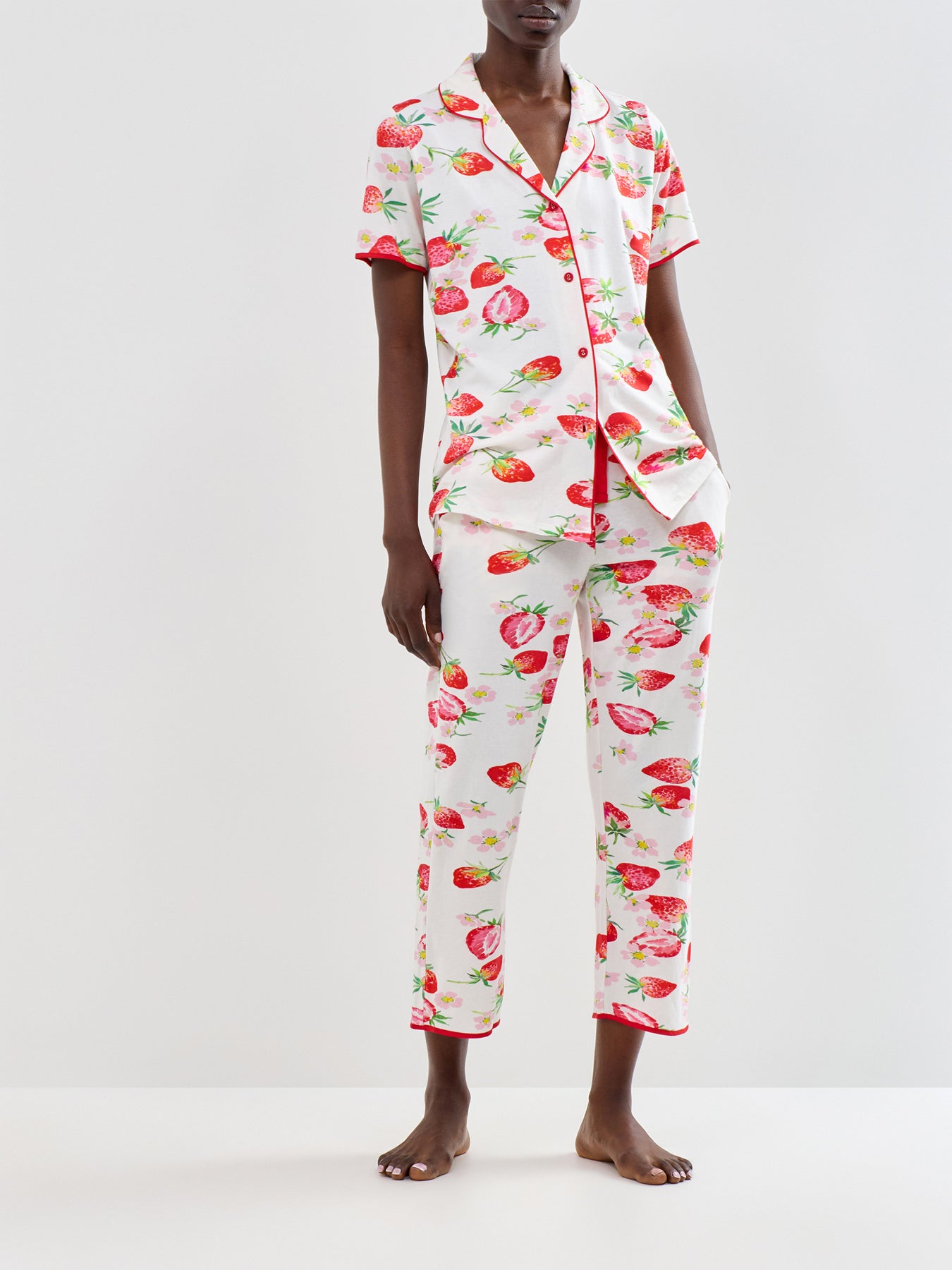 Strawberry Print Pyjama Top Red