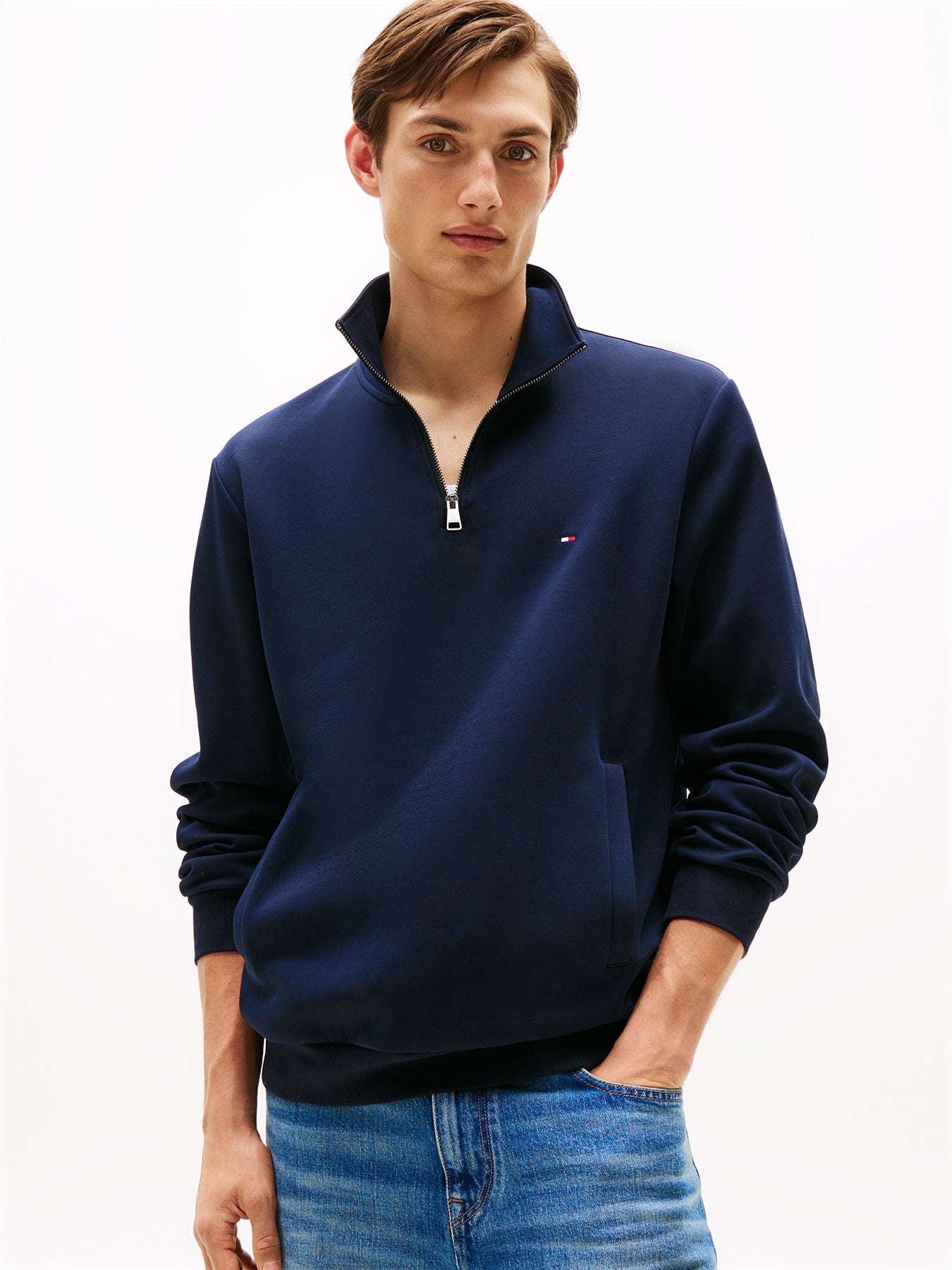 Performance Quarter Zip Intechno Knit Jumper Blue