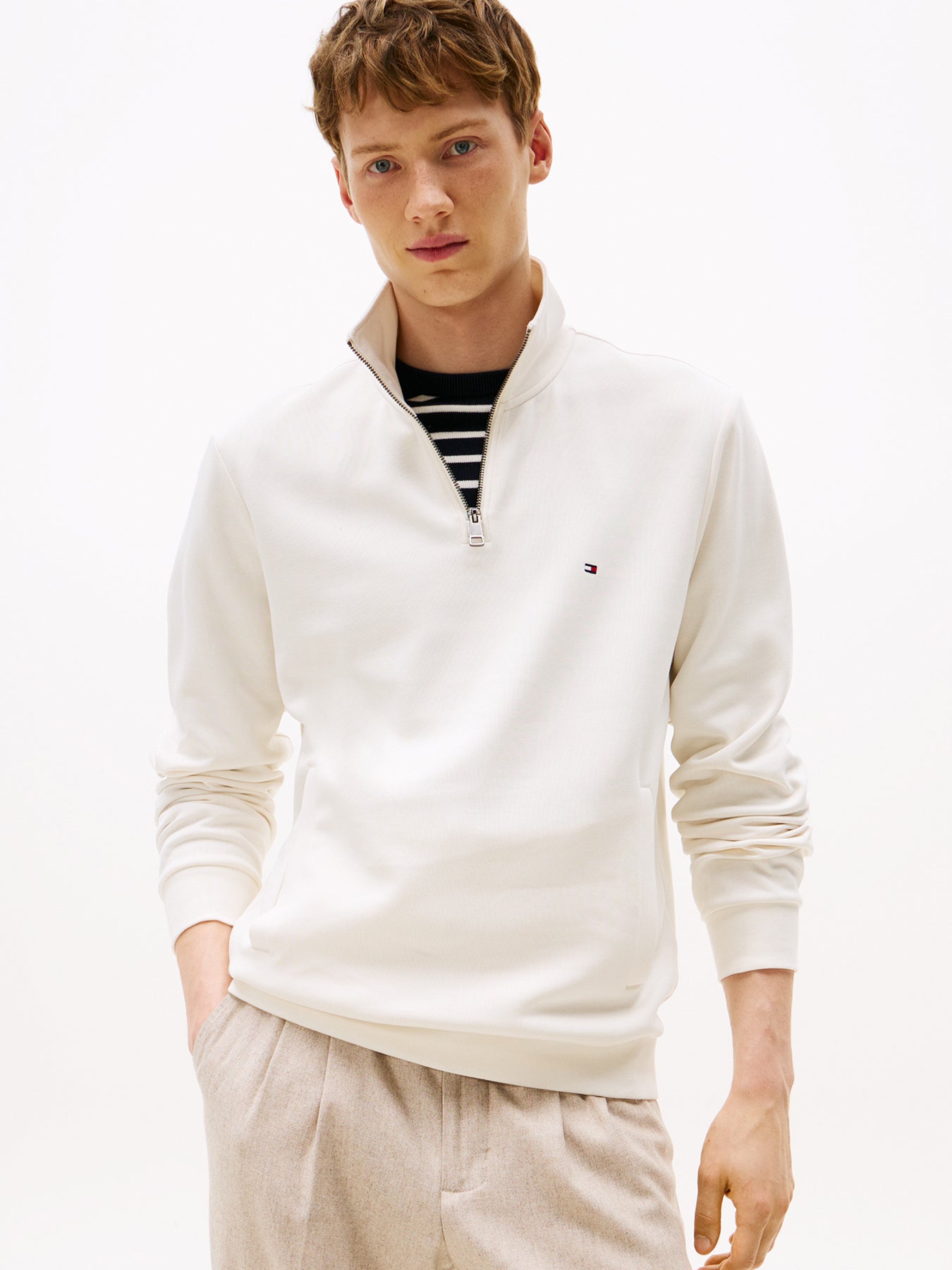 Performance Quarter Zip Intechno Knit Jumper Cream