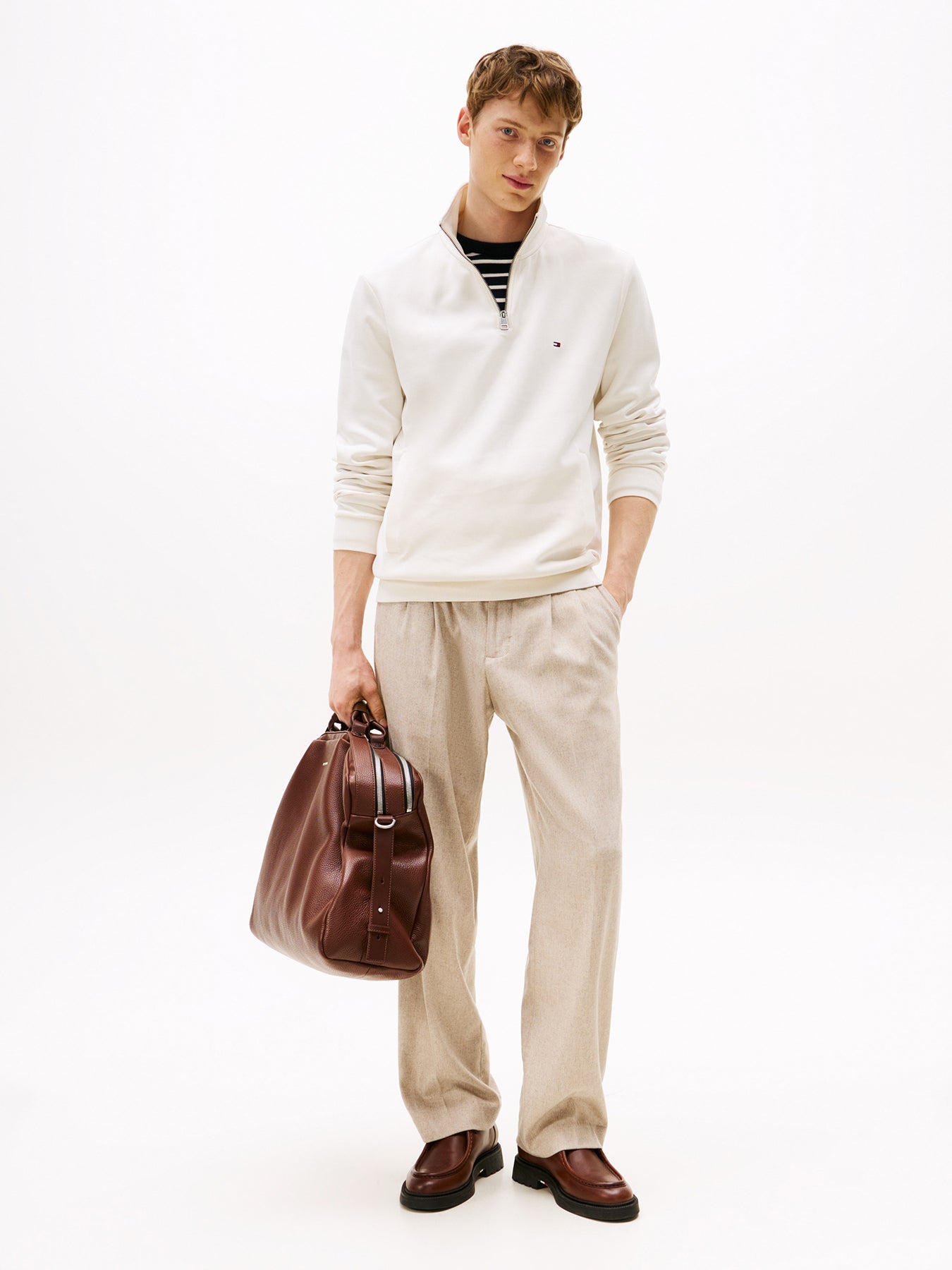 Performance Quarter Zip Intechno Knit Jumper Cream