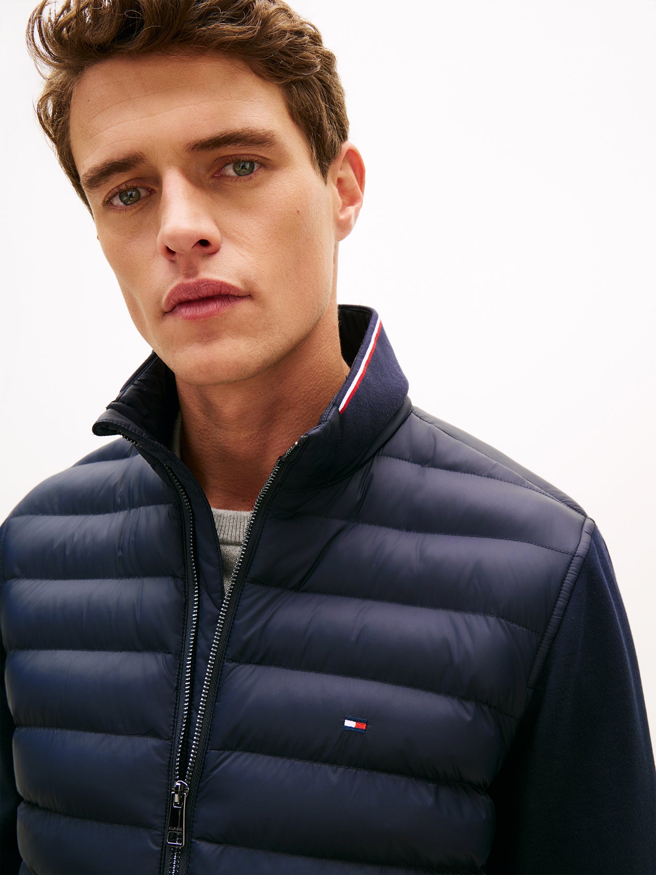 Mixed Texture Tipped Zip-Thru Jacket