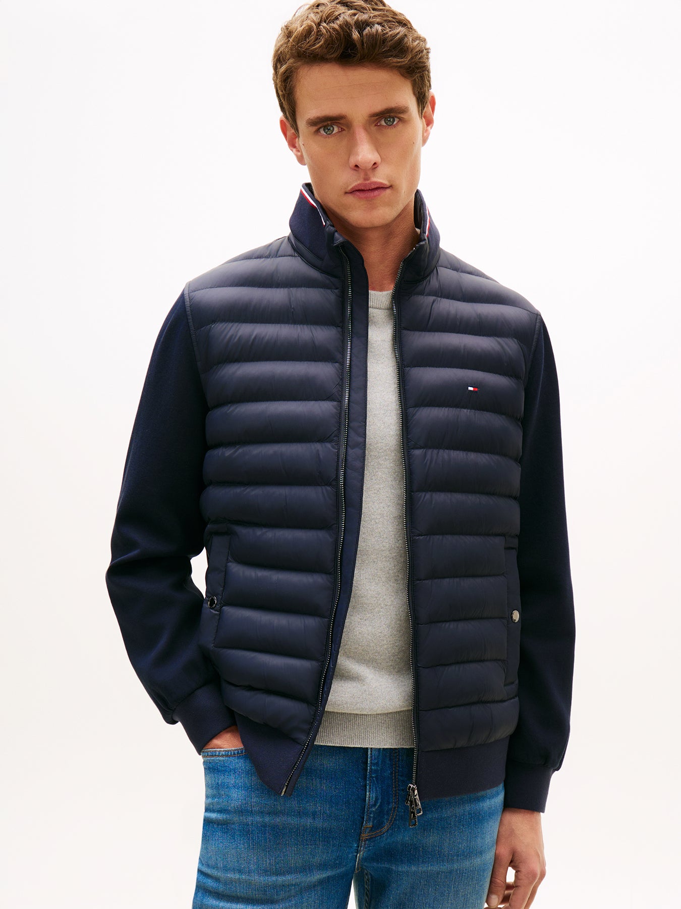 Mixed Texture Tipped Zip-Thru Jacket