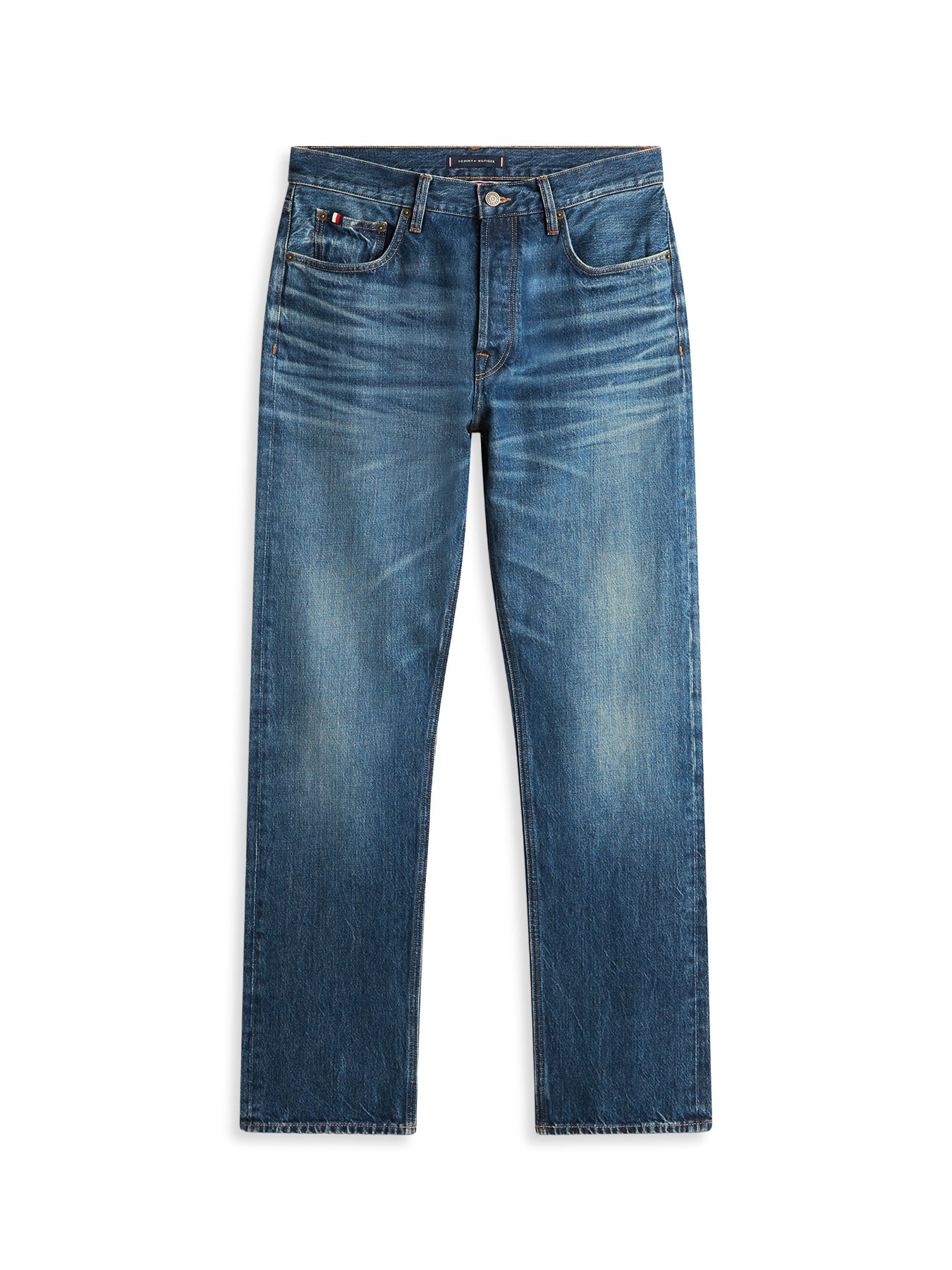 Whiskered Regular Straight Leg Jeans Blue