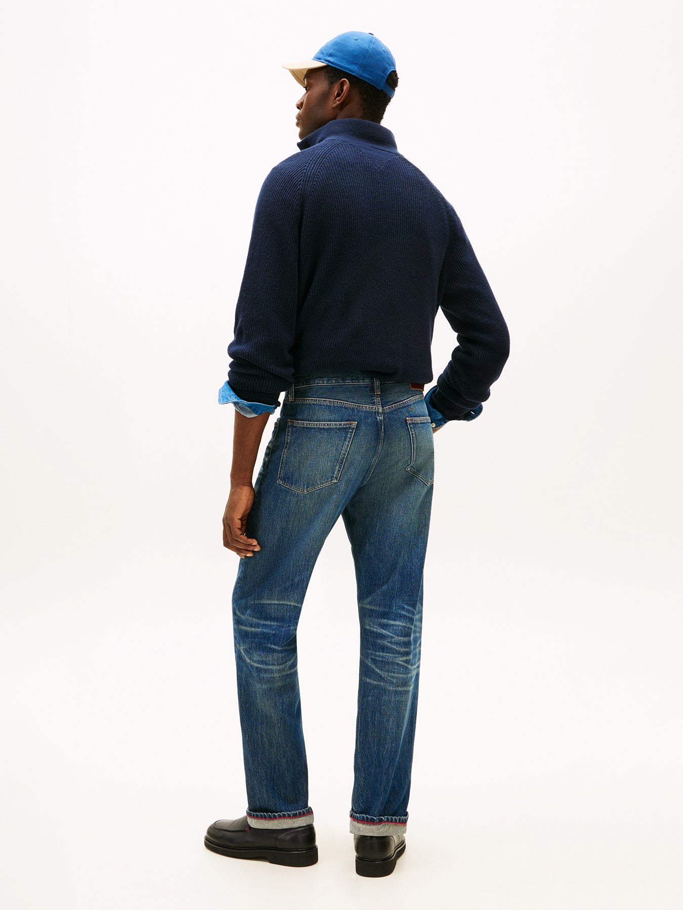 Whiskered Regular Straight Leg Jeans Blue