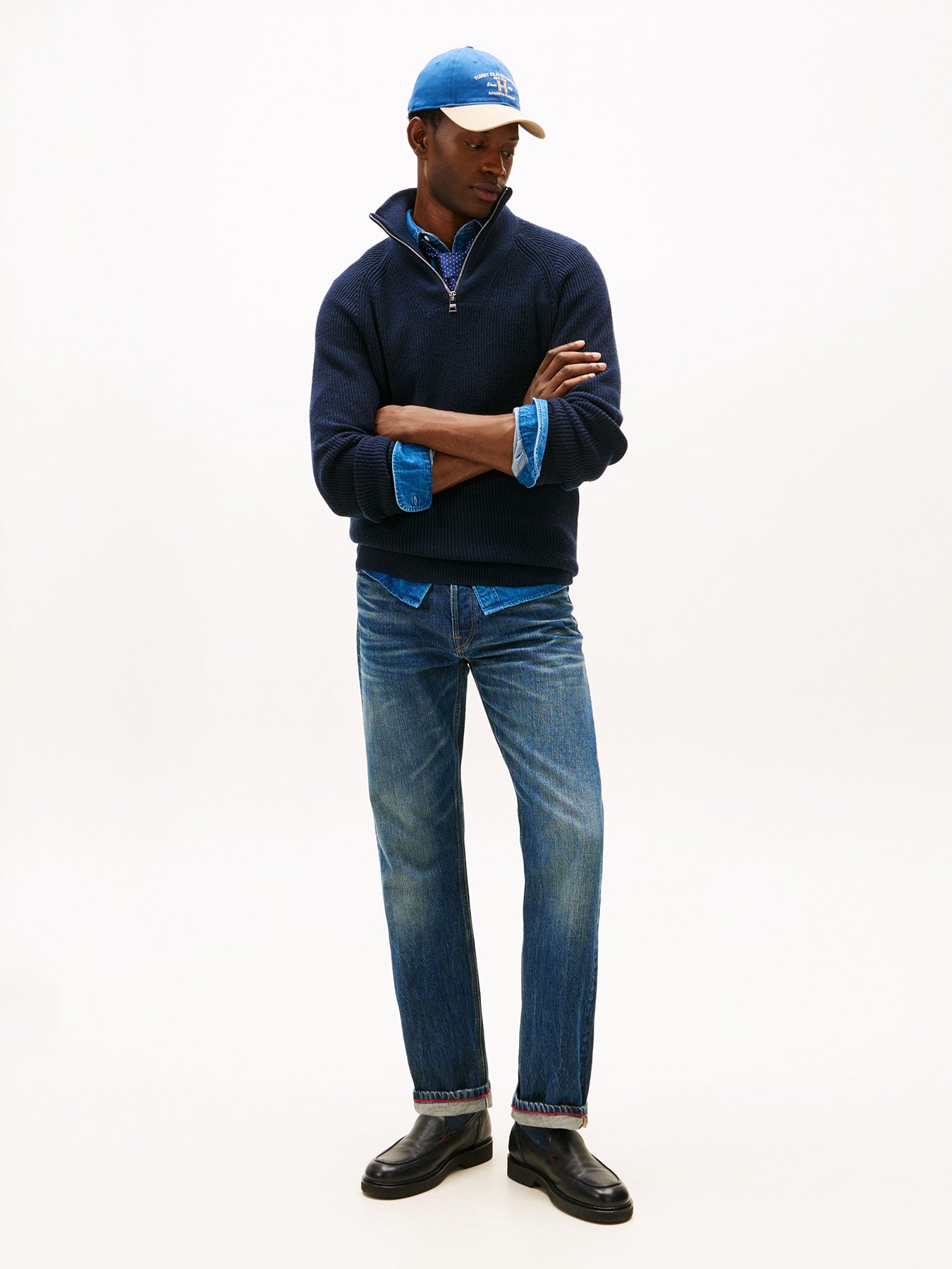 Whiskered Regular Straight Leg Jeans Blue