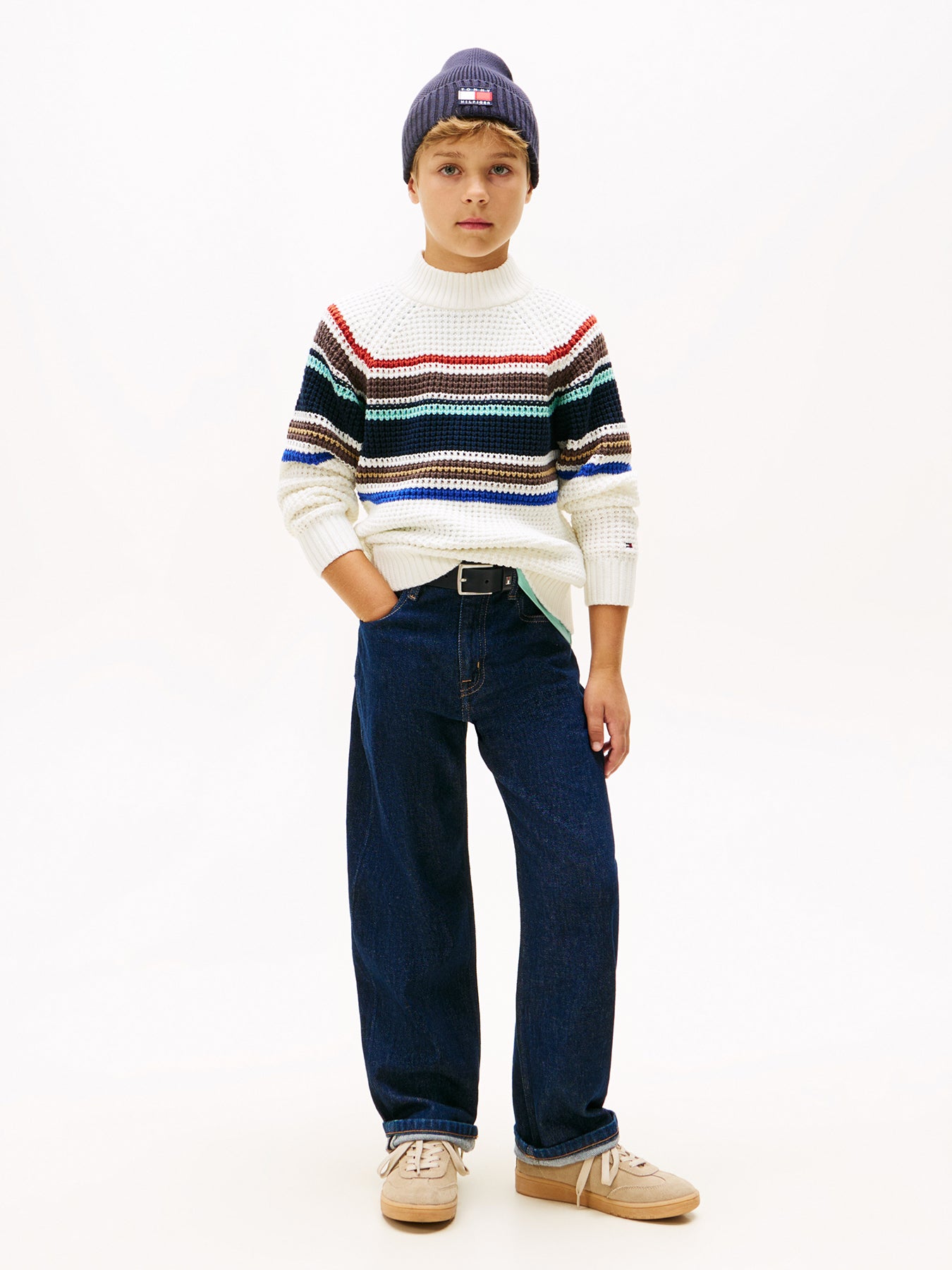 Kids’ Flag Embroidery Relaxed Jeans Blue