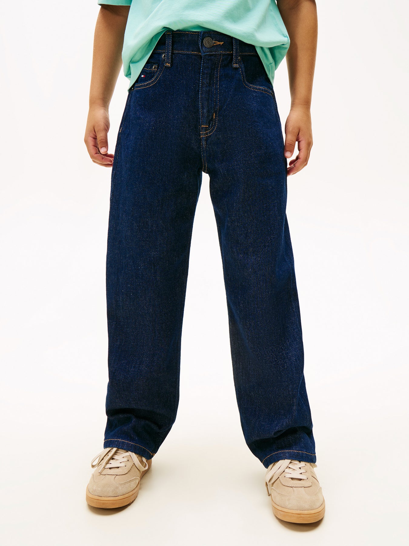Kids’ Flag Embroidery Relaxed Jeans Blue