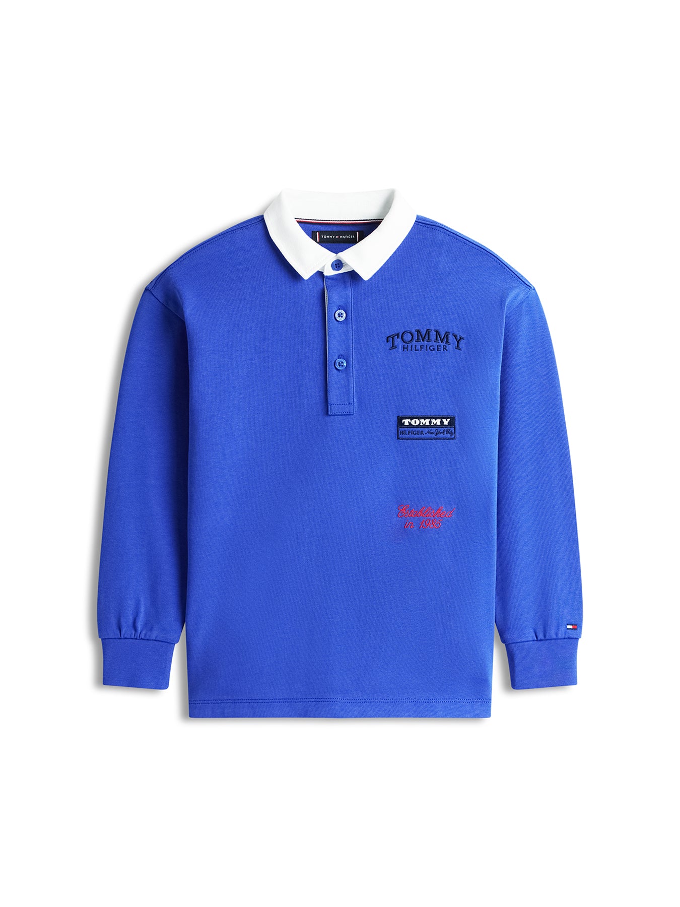 Kids’ Logo Embroidery Long Sleeve Polo Shirt Blue
