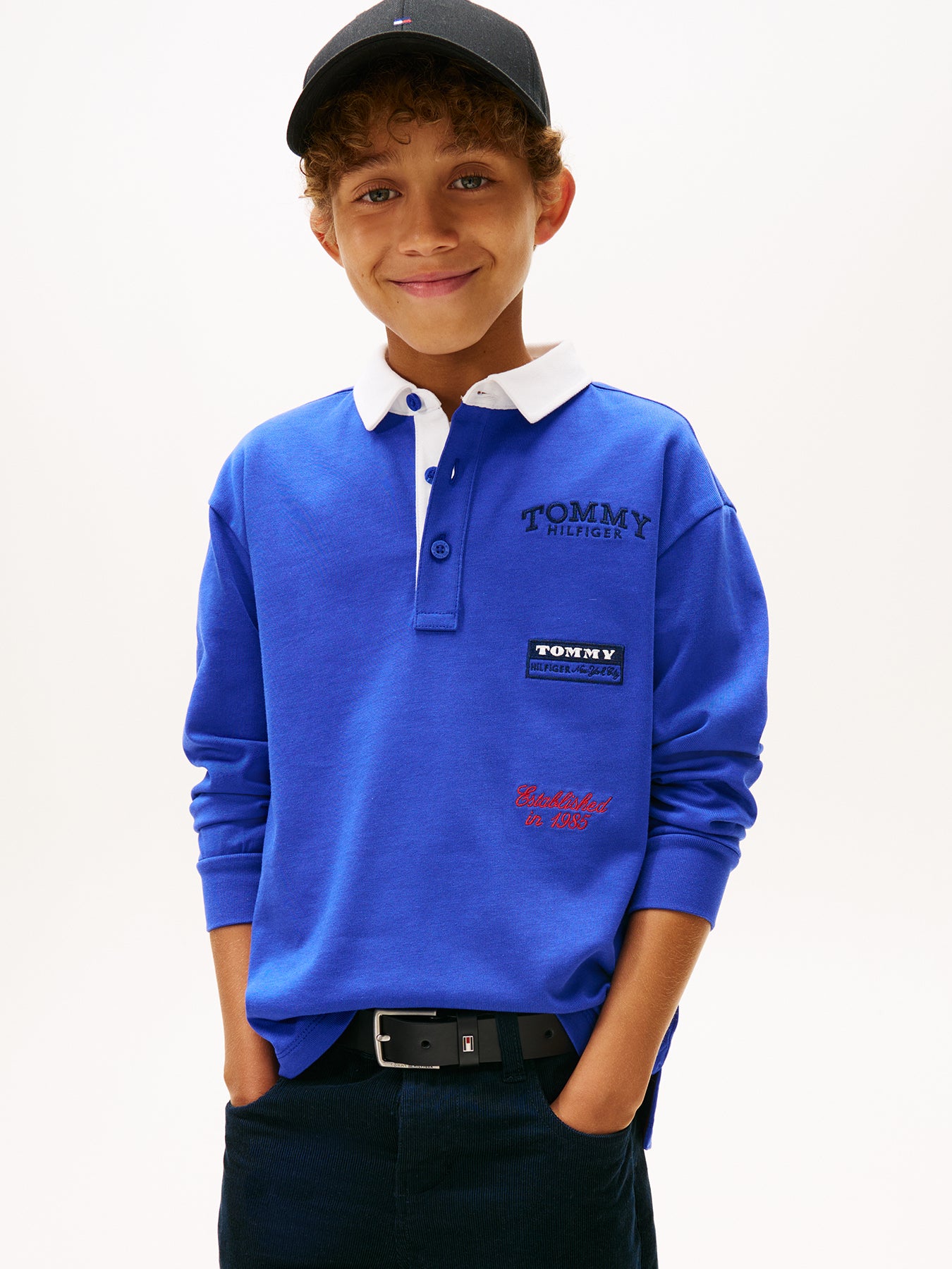 Kids’ Logo Embroidery Long Sleeve Polo Shirt Blue
