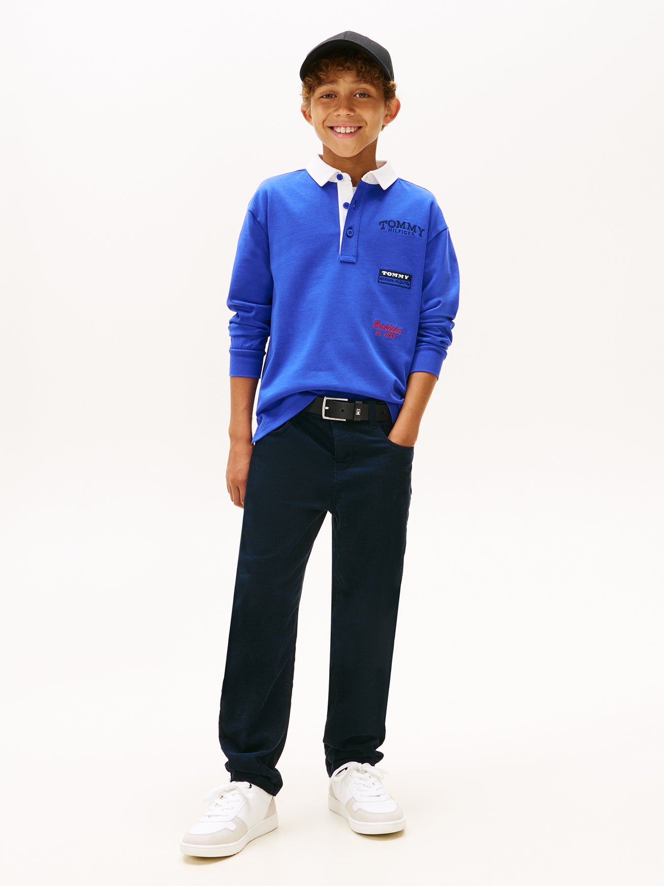 Kids’ Logo Embroidery Long Sleeve Polo Shirt Blue