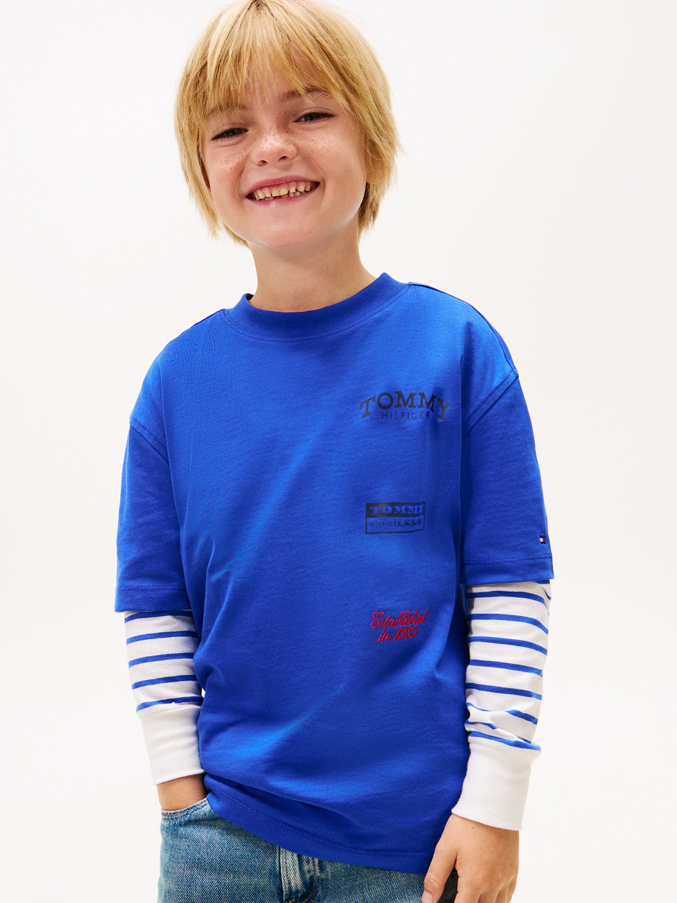 Kids’ Back Multi Logo Print Jersey T-Shirt Blue