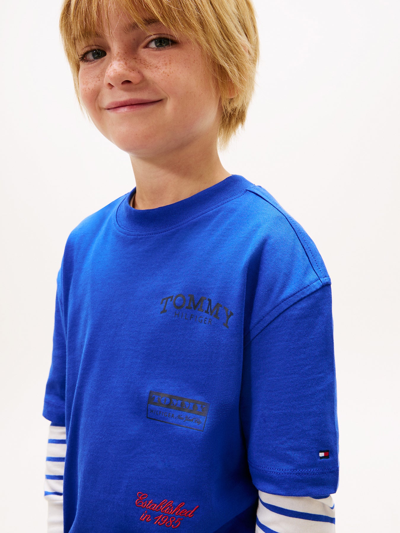 Kids’ Back Multi Logo Print Jersey T-Shirt Blue