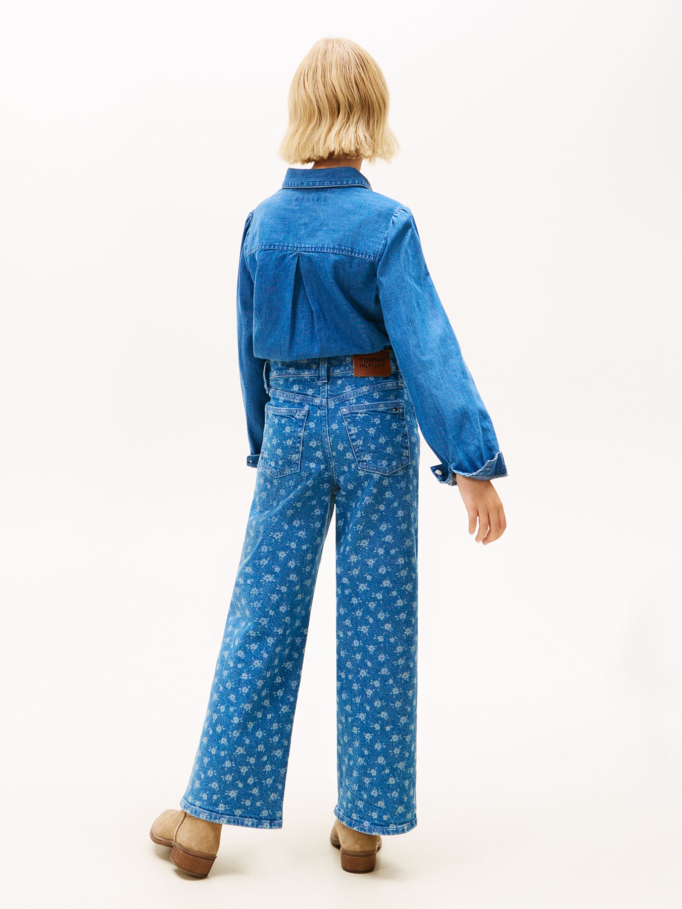 Kids’ Mabel Floral Print Wide Leg Jeans Blue