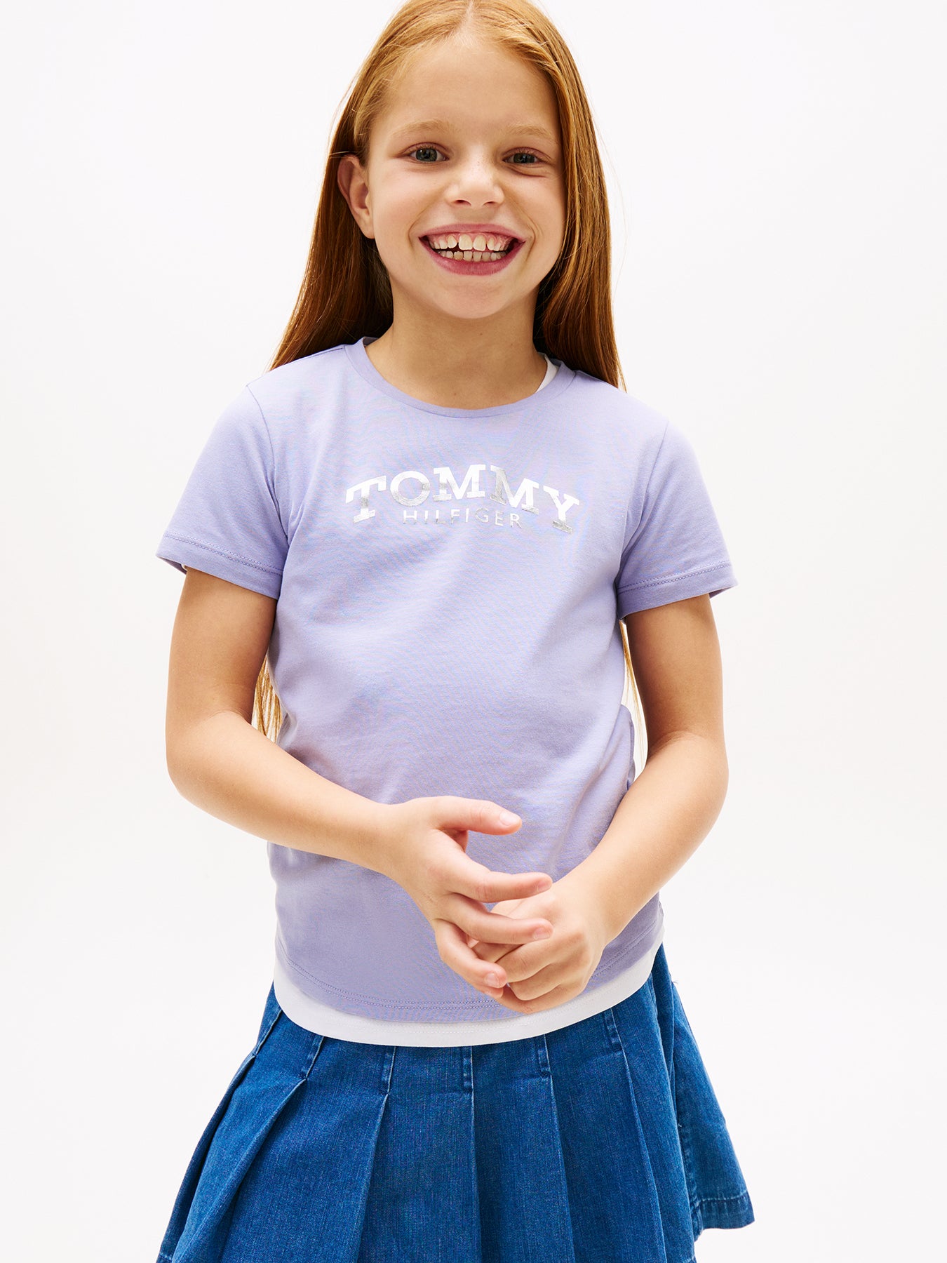 Kids’ Metallic Logo Slim Crew Neck T-Shirt Purple