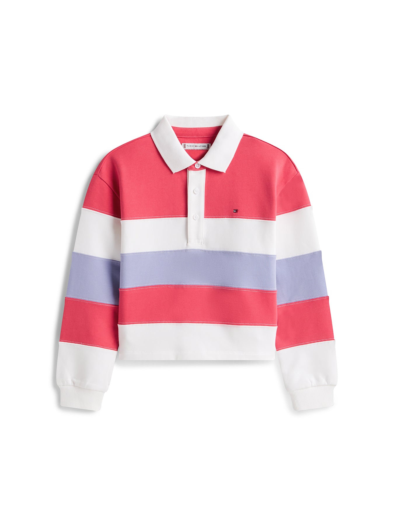 Kids’ Essential Colour-Blocked Long Sleeve Polo Shirt Pink