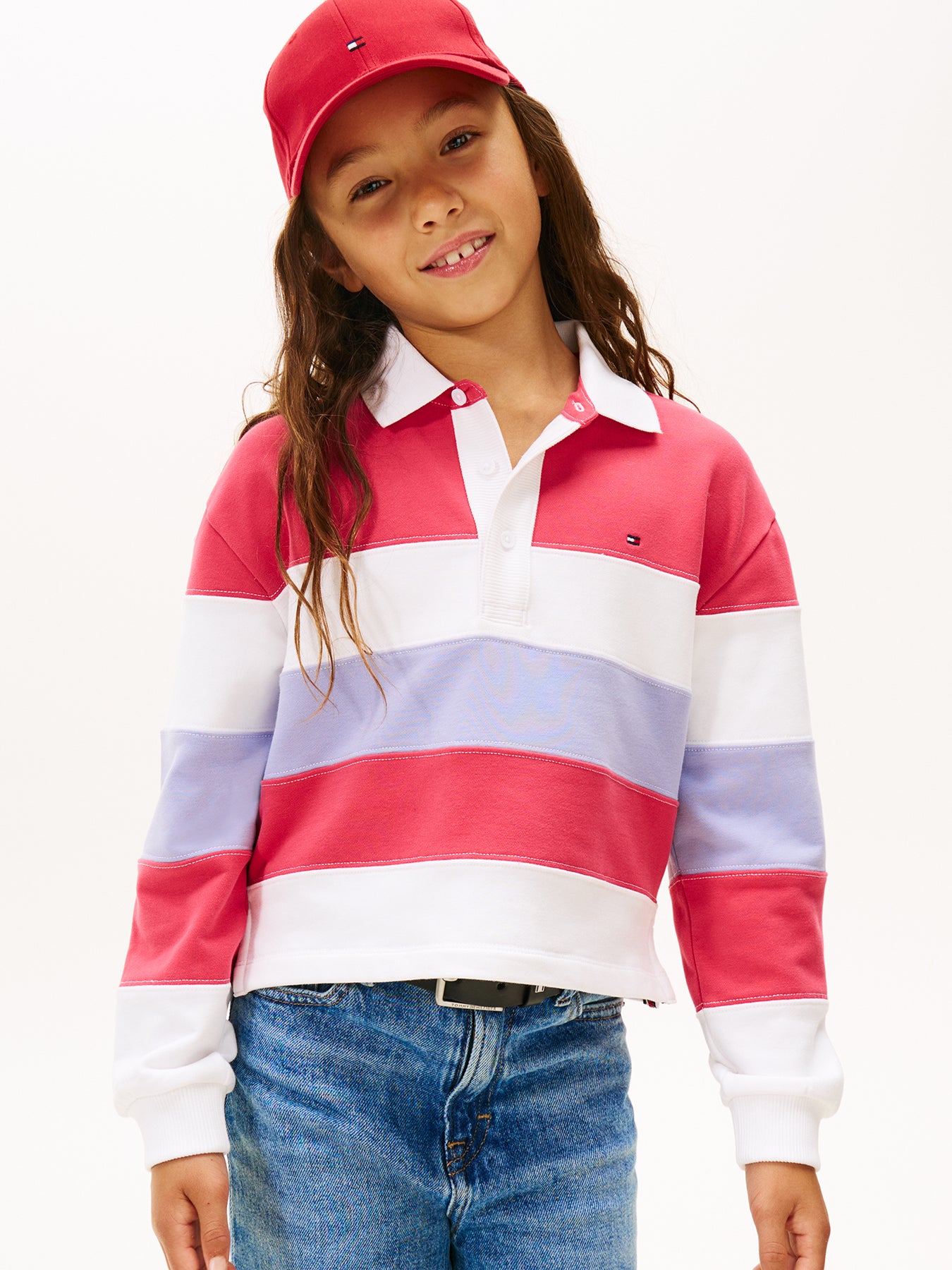 Kids’ Essential Colour-Blocked Long Sleeve Polo Shirt Pink