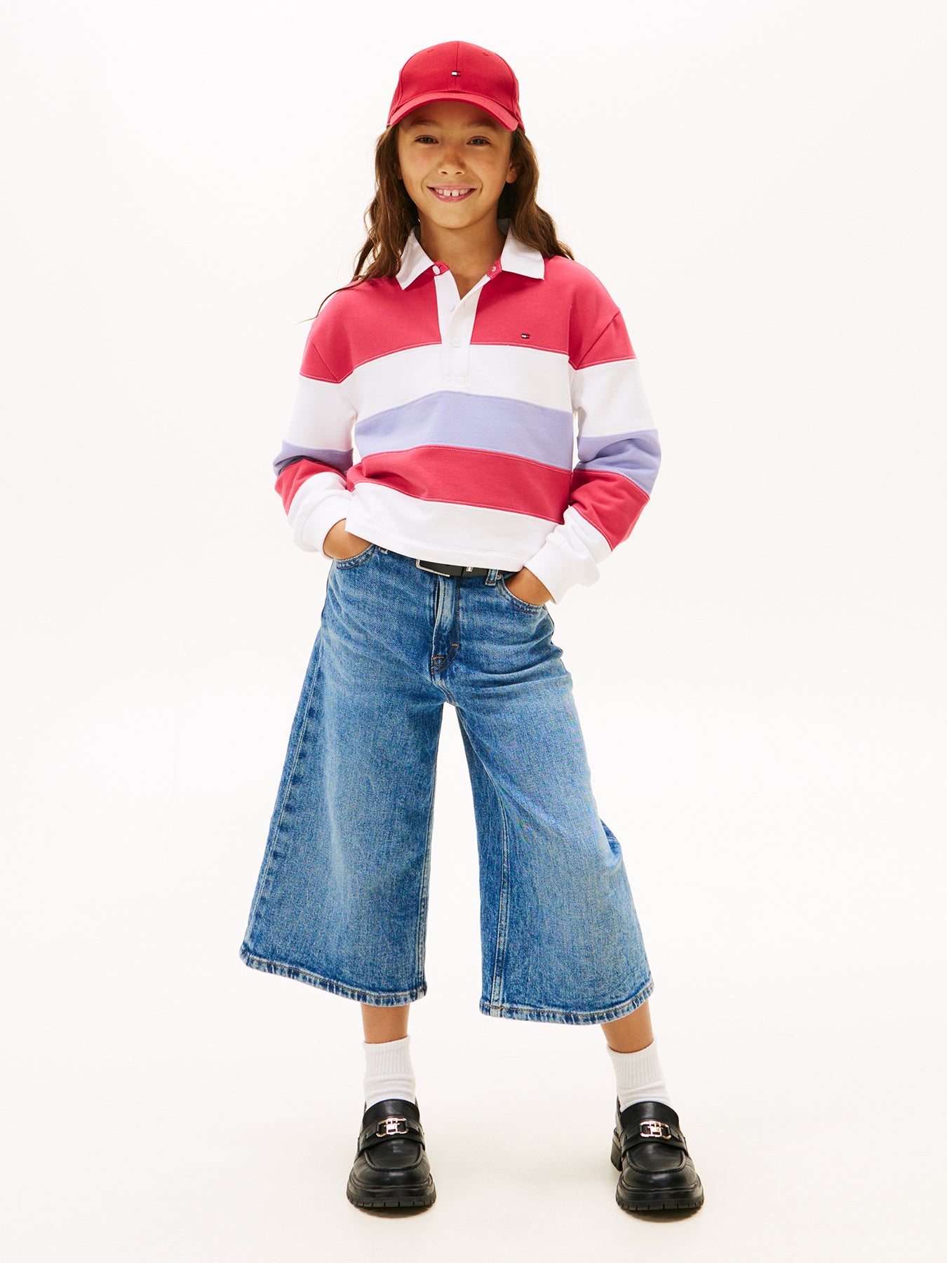 Kids’ Essential Colour-Blocked Long Sleeve Polo Shirt Pink