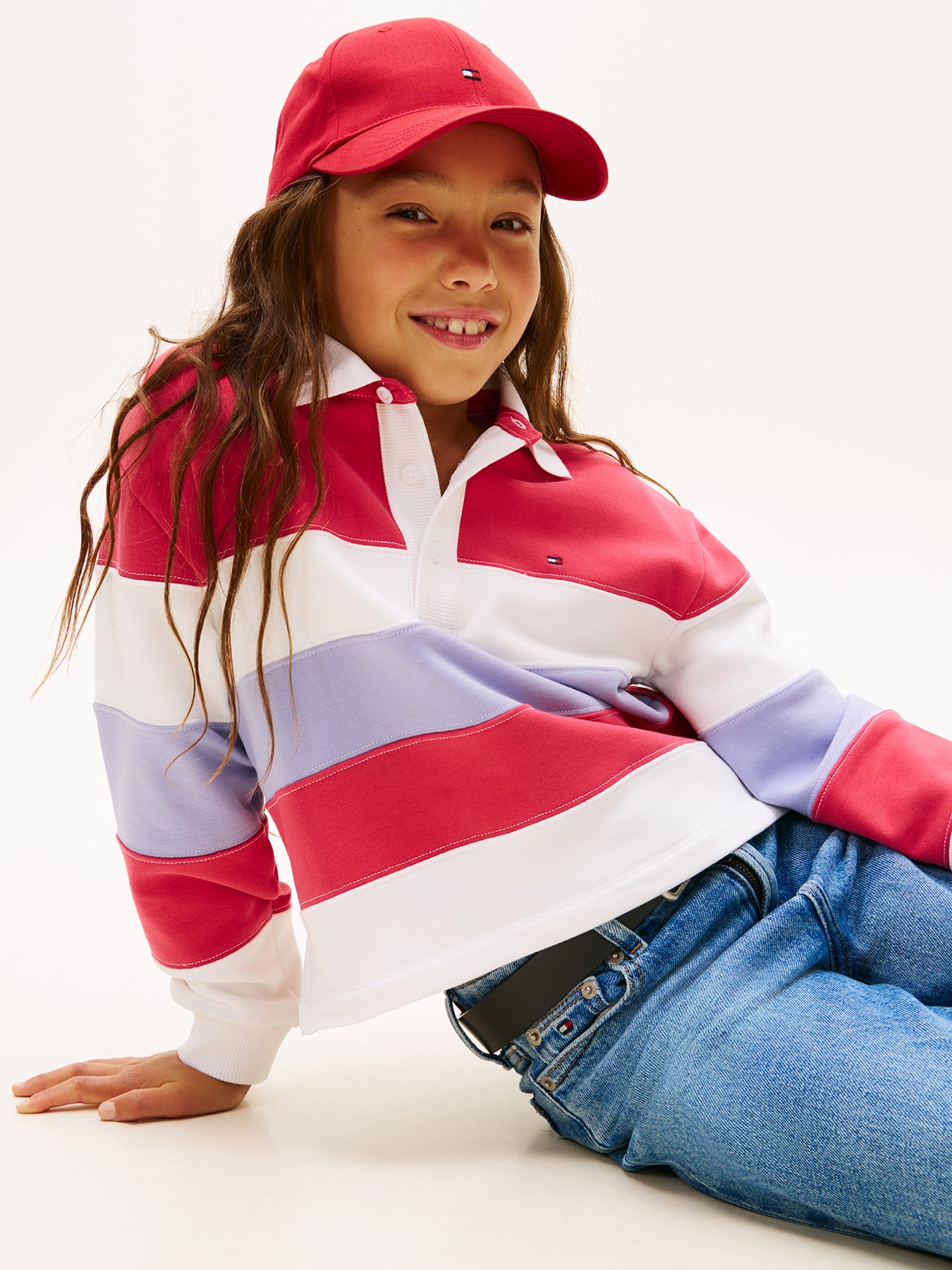 Kids’ Essential Colour-Blocked Long Sleeve Polo Shirt Pink