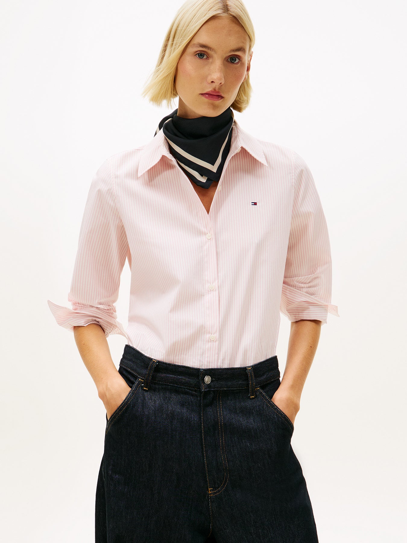 Flag Embroidery Poplin Shirt Pink