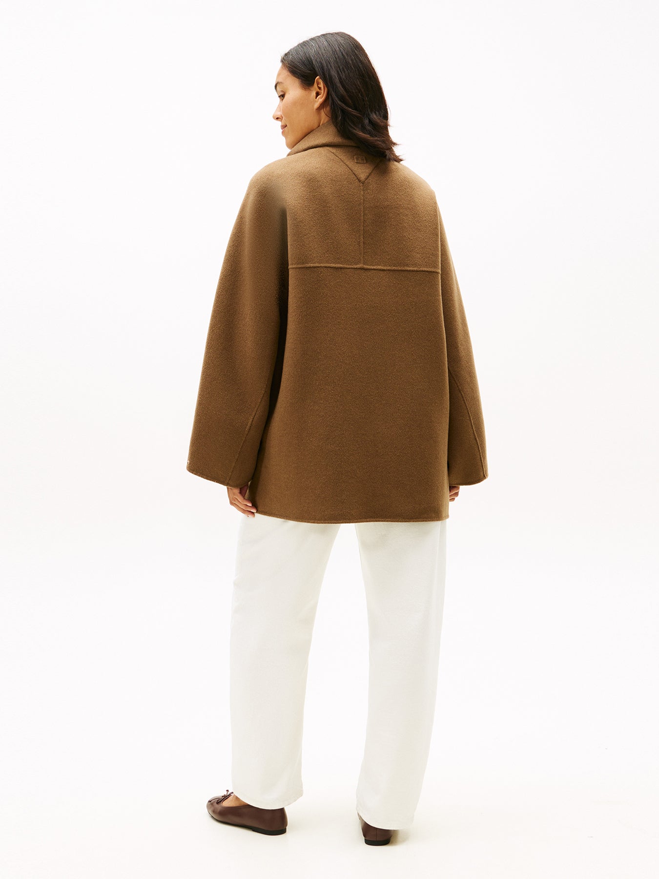Wool Blend Funnel Neck Oversized Coat Brown