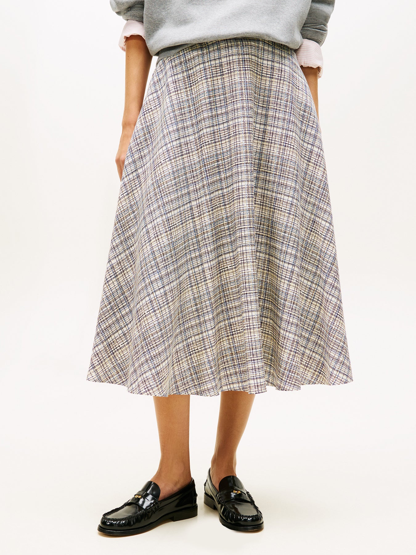 Midi A-Line Skirt With Linen Beige