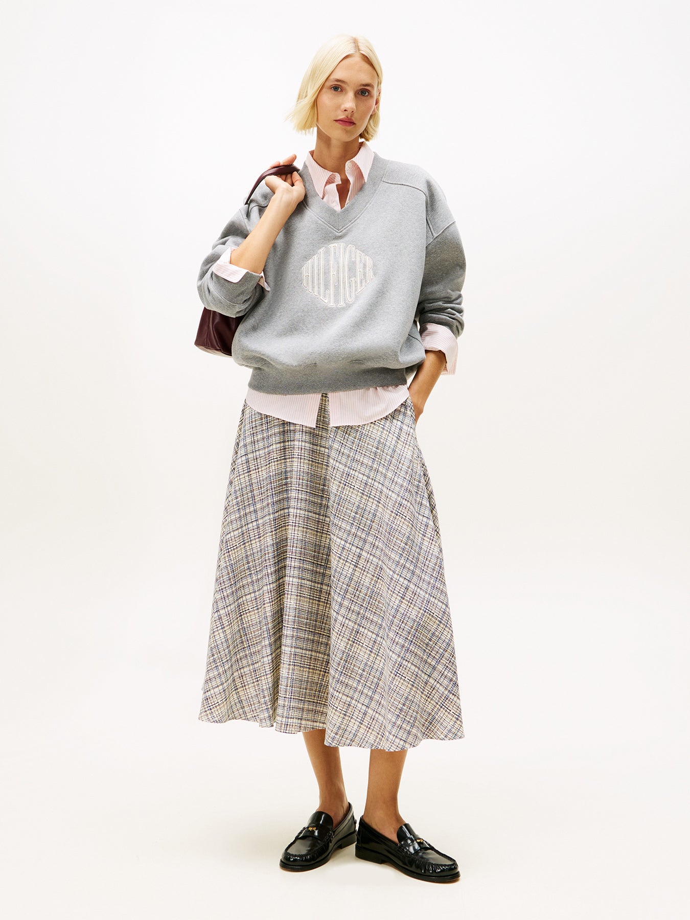 Midi A-Line Skirt With Linen Beige