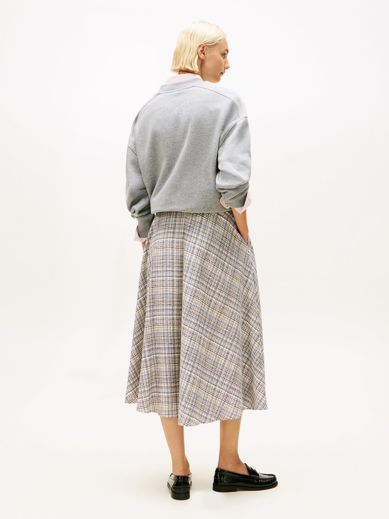 Midi A-Line Skirt With Linen Beige