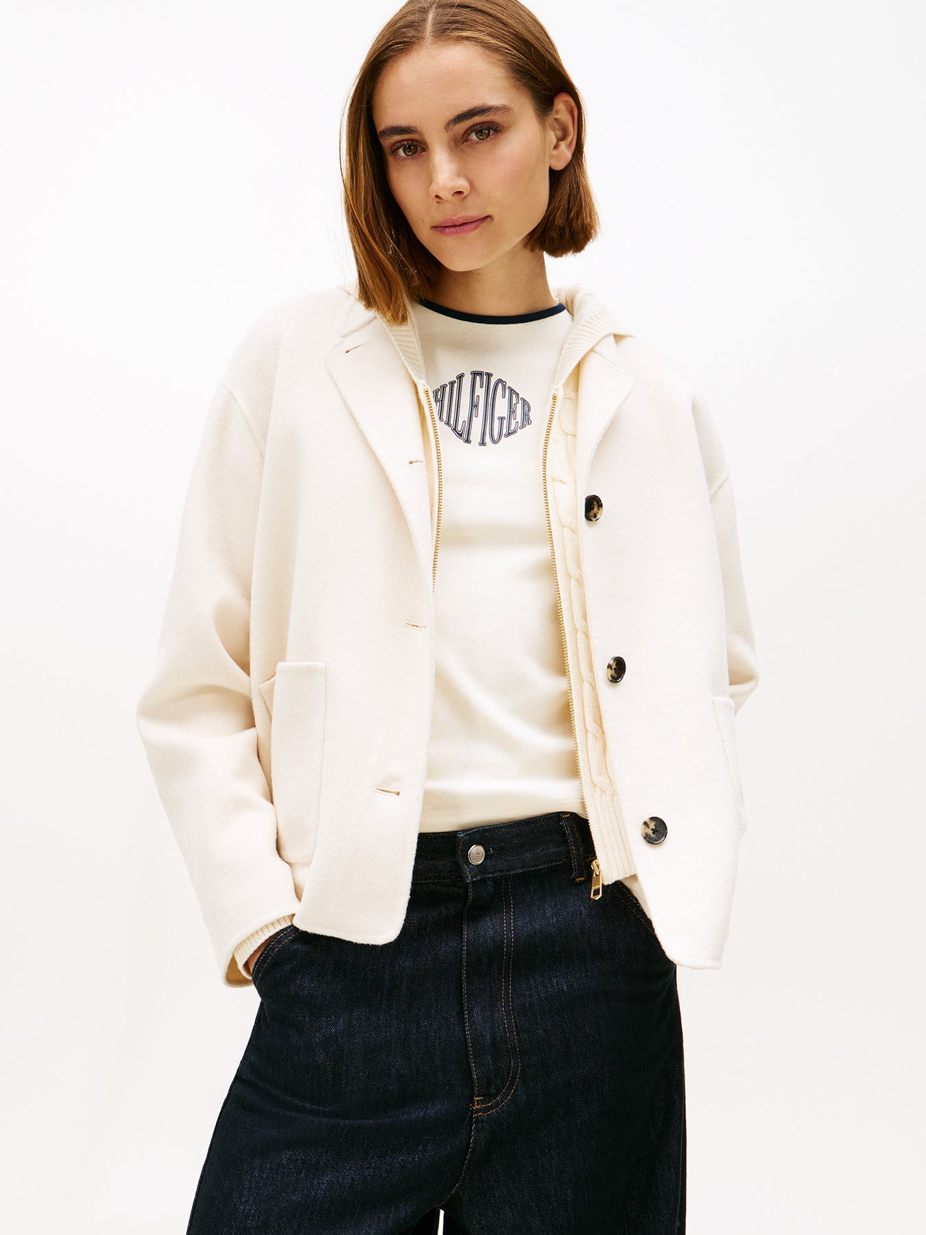 Double-Faced Wool Blend Bomber Jacket Nude