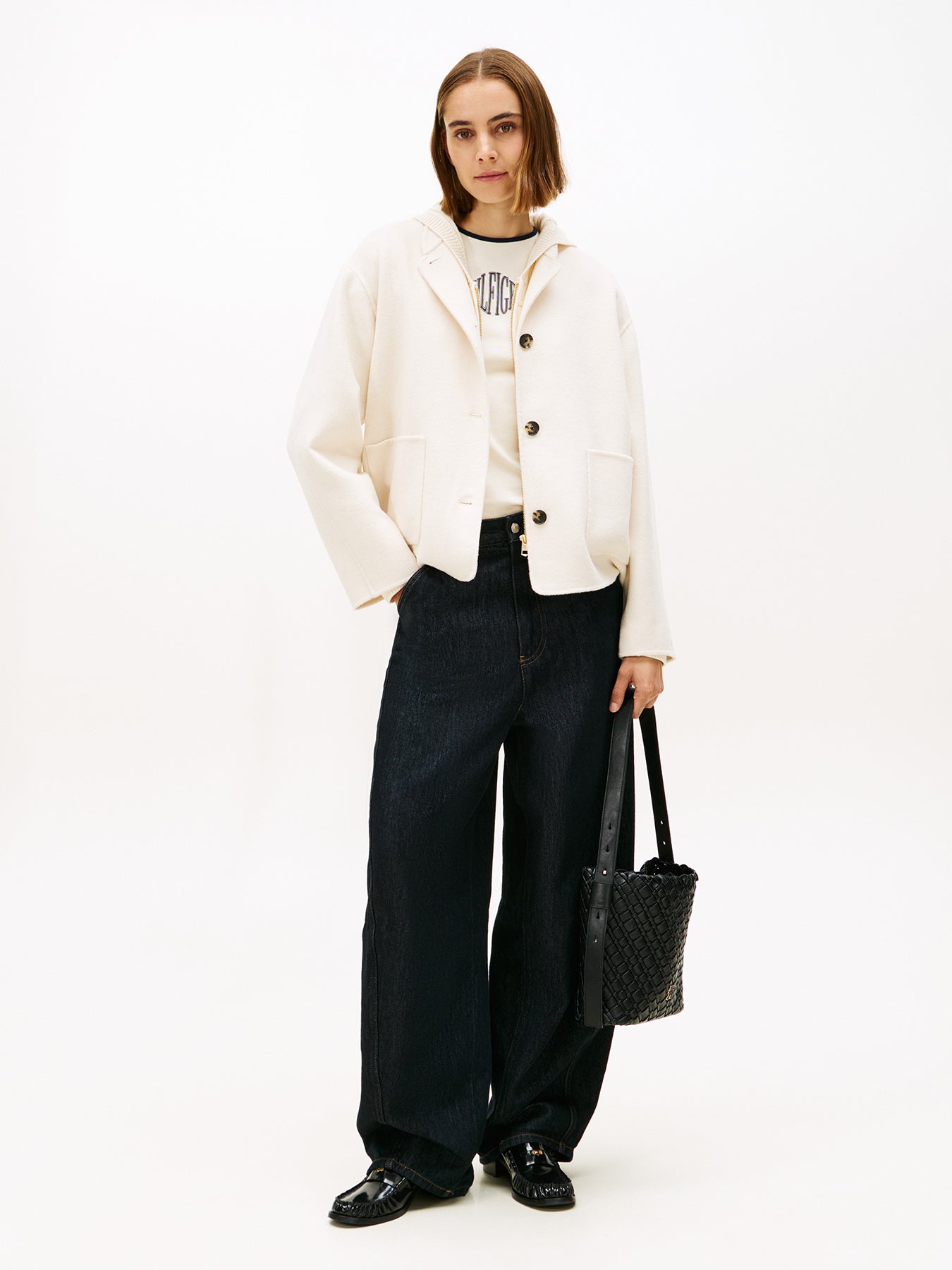 Double-Faced Wool Blend Bomber Jacket Nude