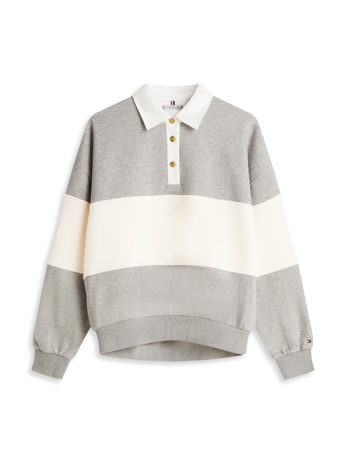 Gold-Tone Button Relaxed Rugby Sweatshirt Grey