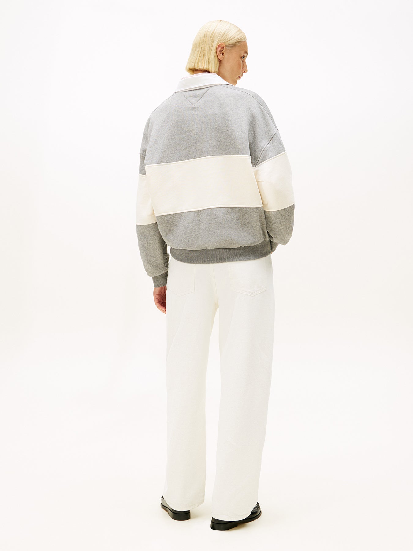 Gold-Tone Button Relaxed Rugby Sweatshirt Grey