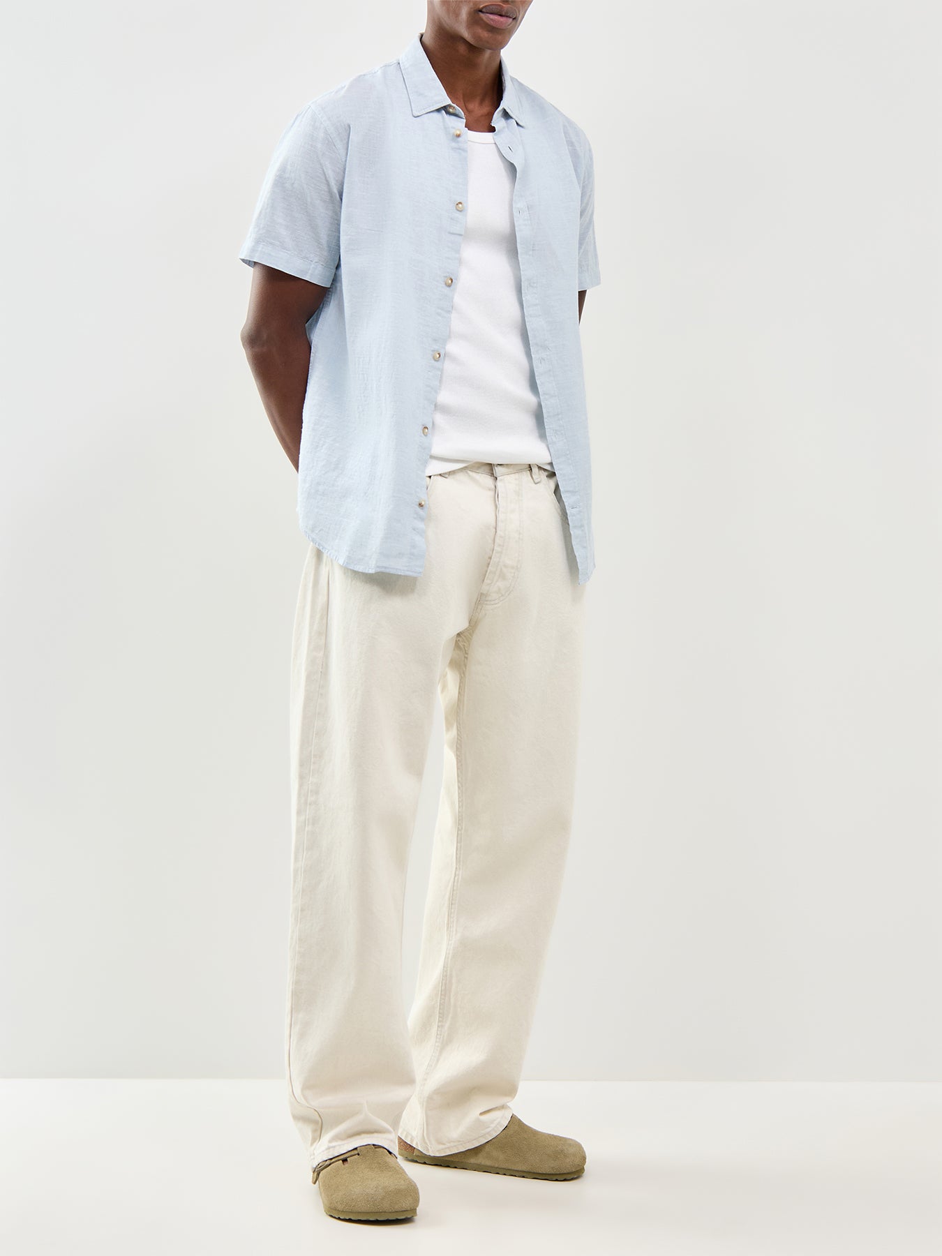 Summer Linen Blend Short Sleeve Shirt Blue