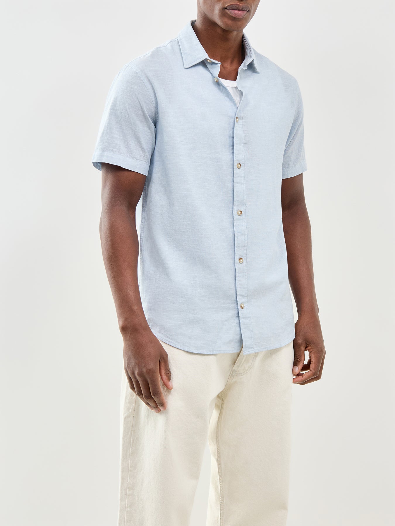 Summer Linen Blend Short Sleeve Shirt Blue