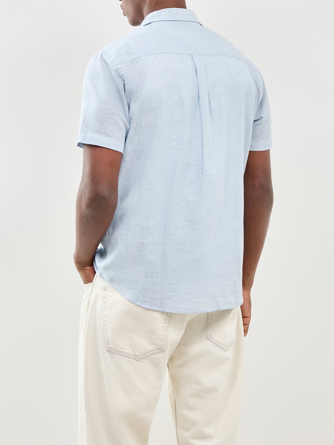 Summer Linen Blend Short Sleeve Shirt Blue