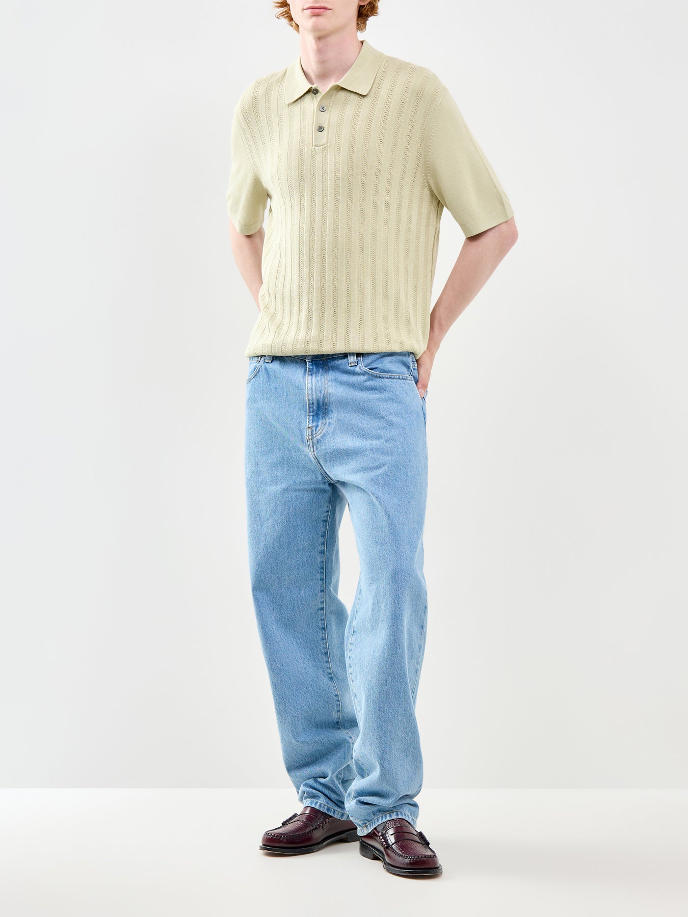 William Structure Knit Polo Shirt Green