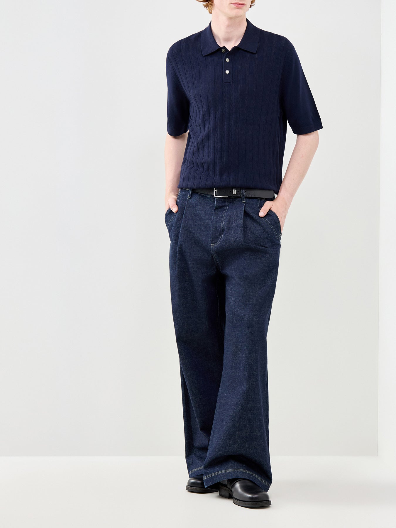 Structure Knit Polo Navy