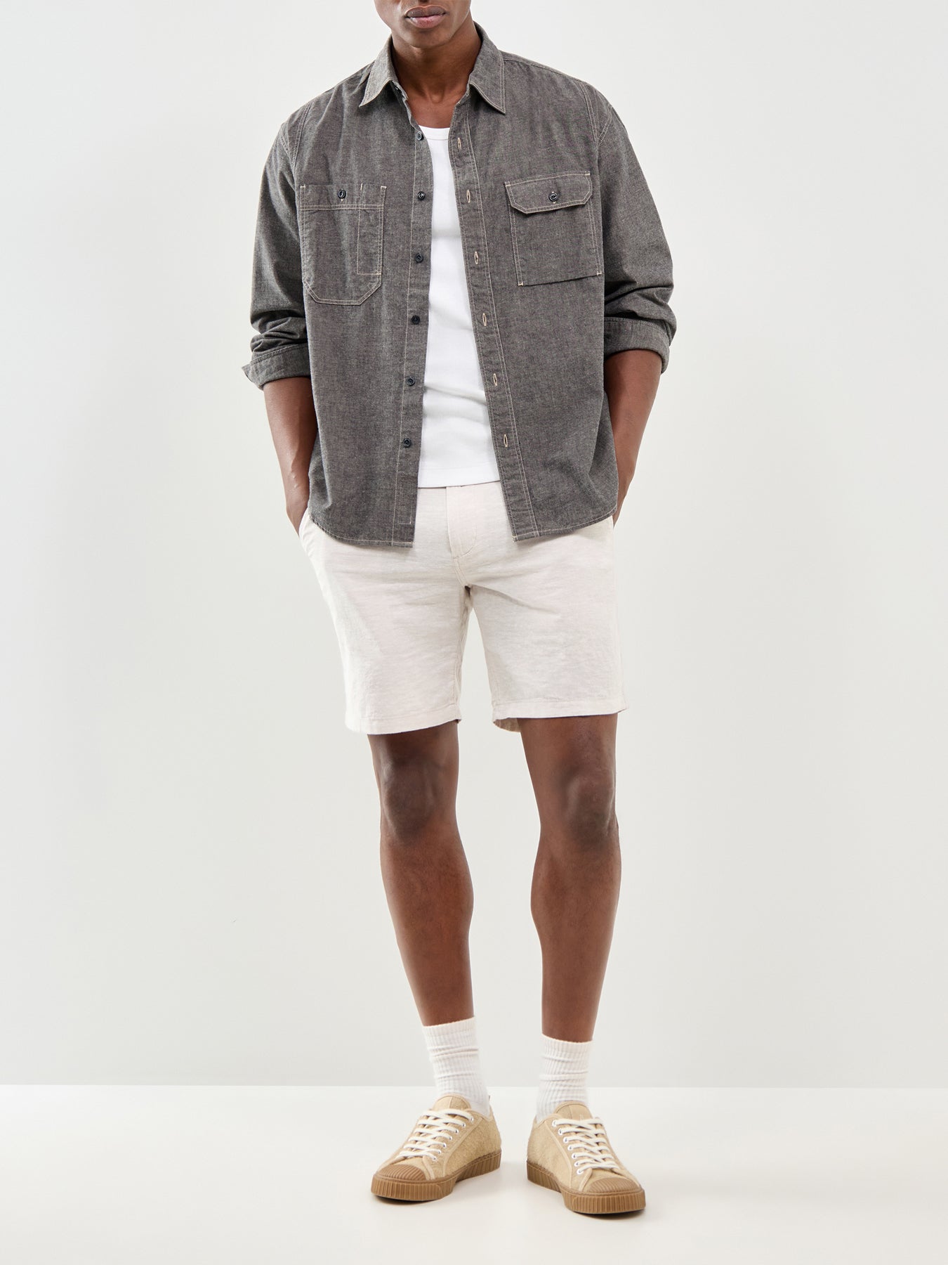 Jpstace Summer Linen Blend Shorts Cream