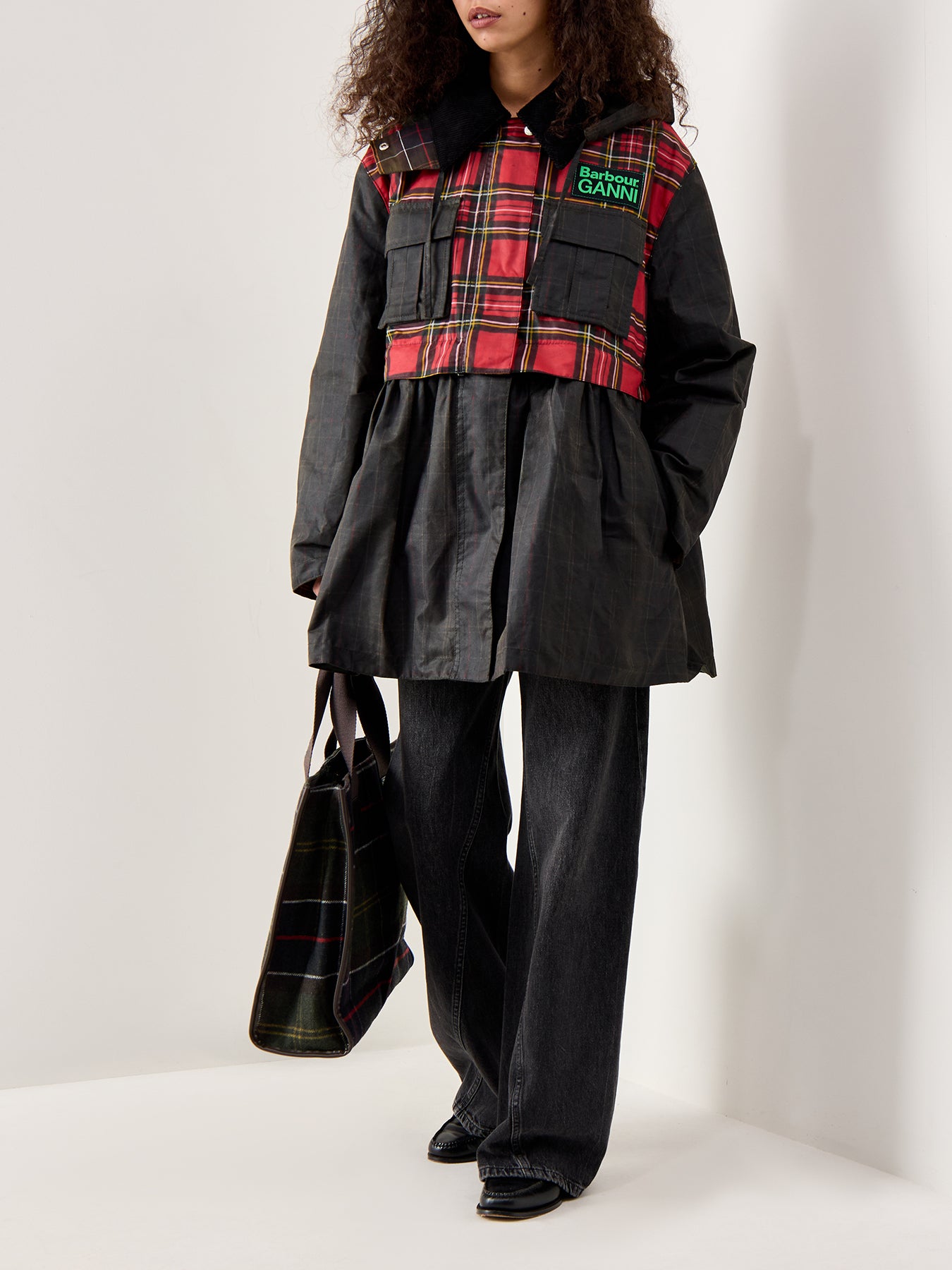 Barbour x Ganni Tartan Peplum Wax Jacket