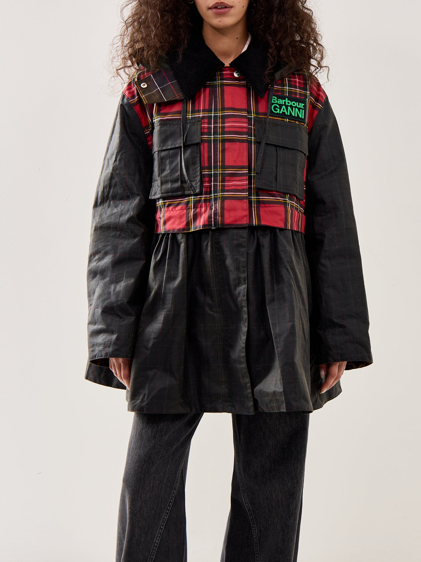 Barbour x Ganni Tartan Peplum Wax Jacket