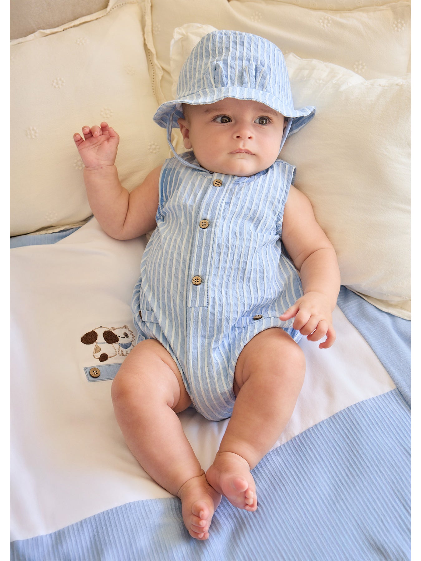 Baby Stripe Bodysuit and Hat Set Blue