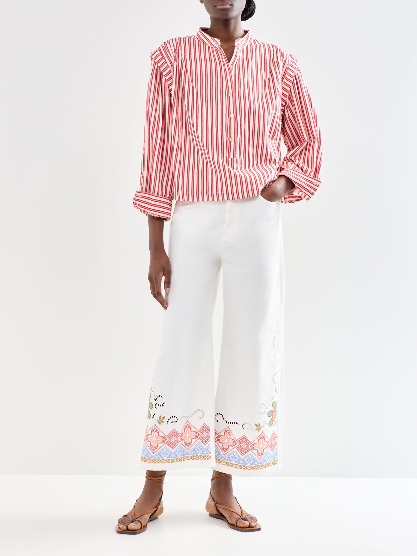 Adunco Wide Leg Cotton Trousers White