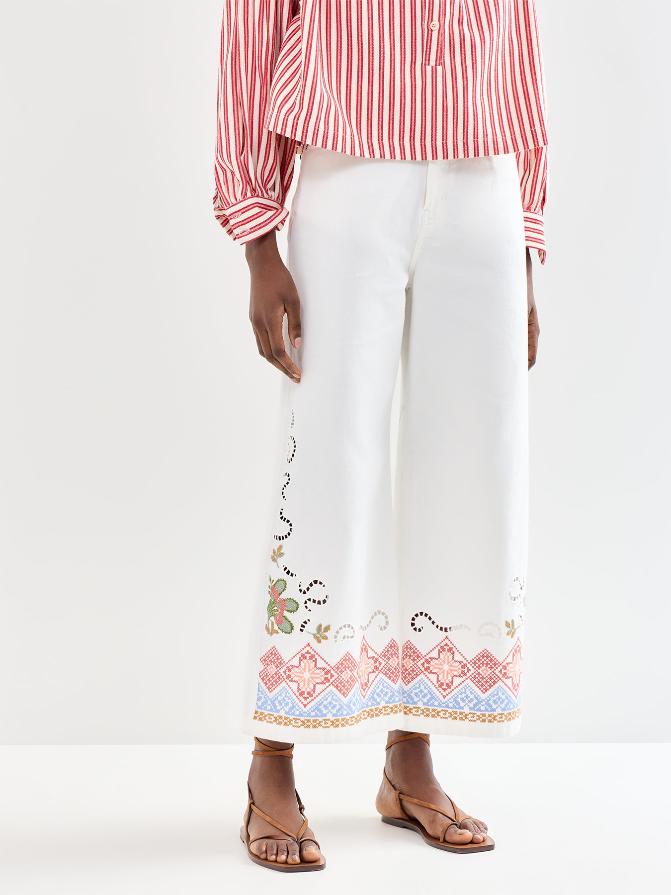 Adunco Wide Leg Cotton Trousers White