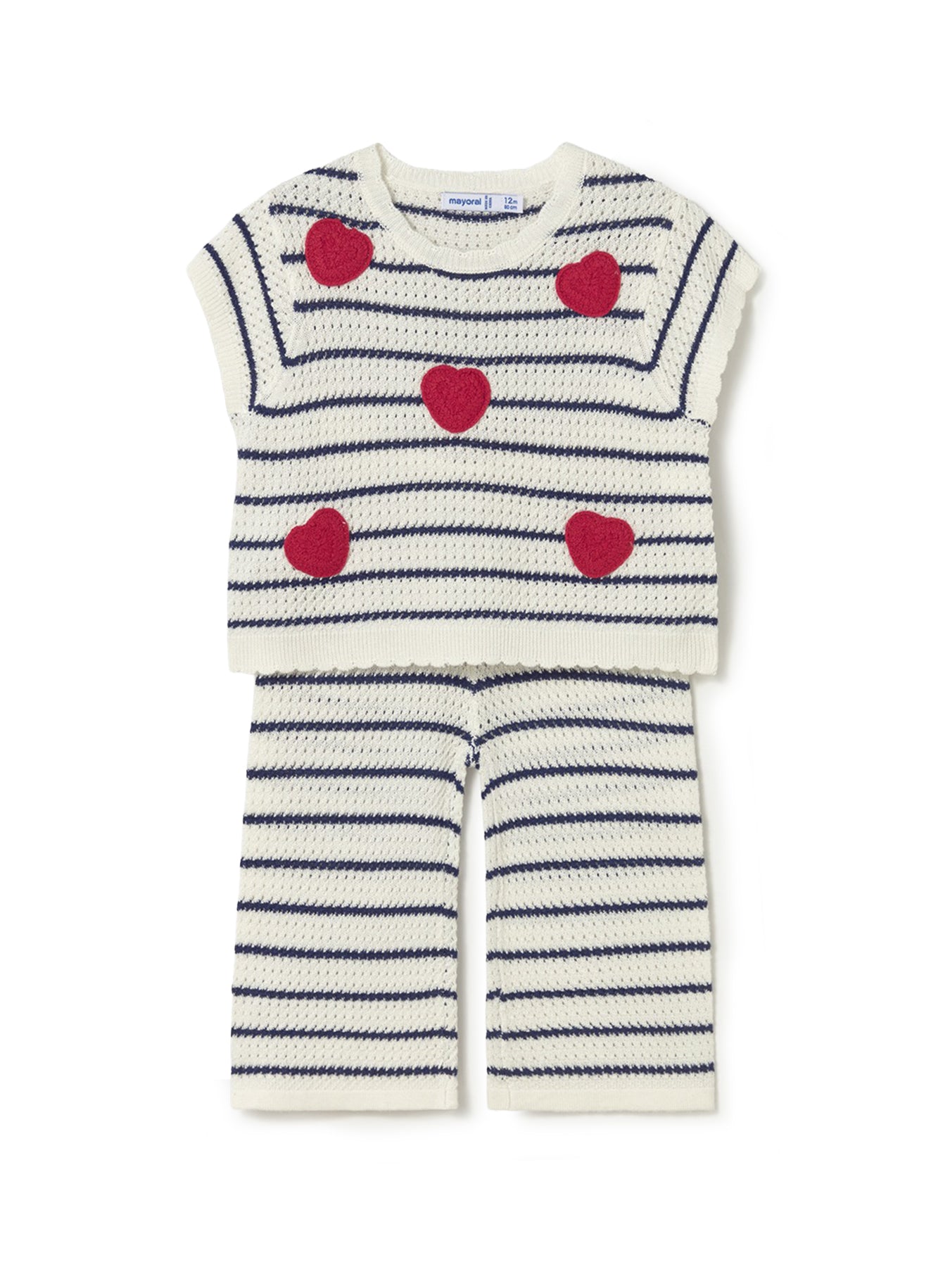 Baby Stripe Heart Pants Set Natural