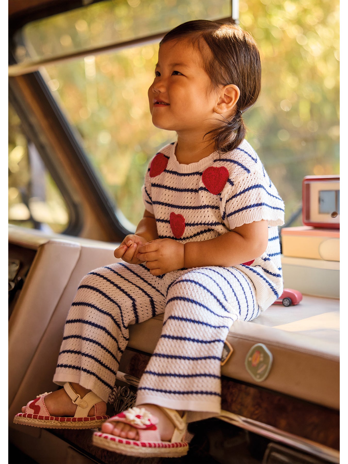 Baby Stripe Heart Pants Set Natural