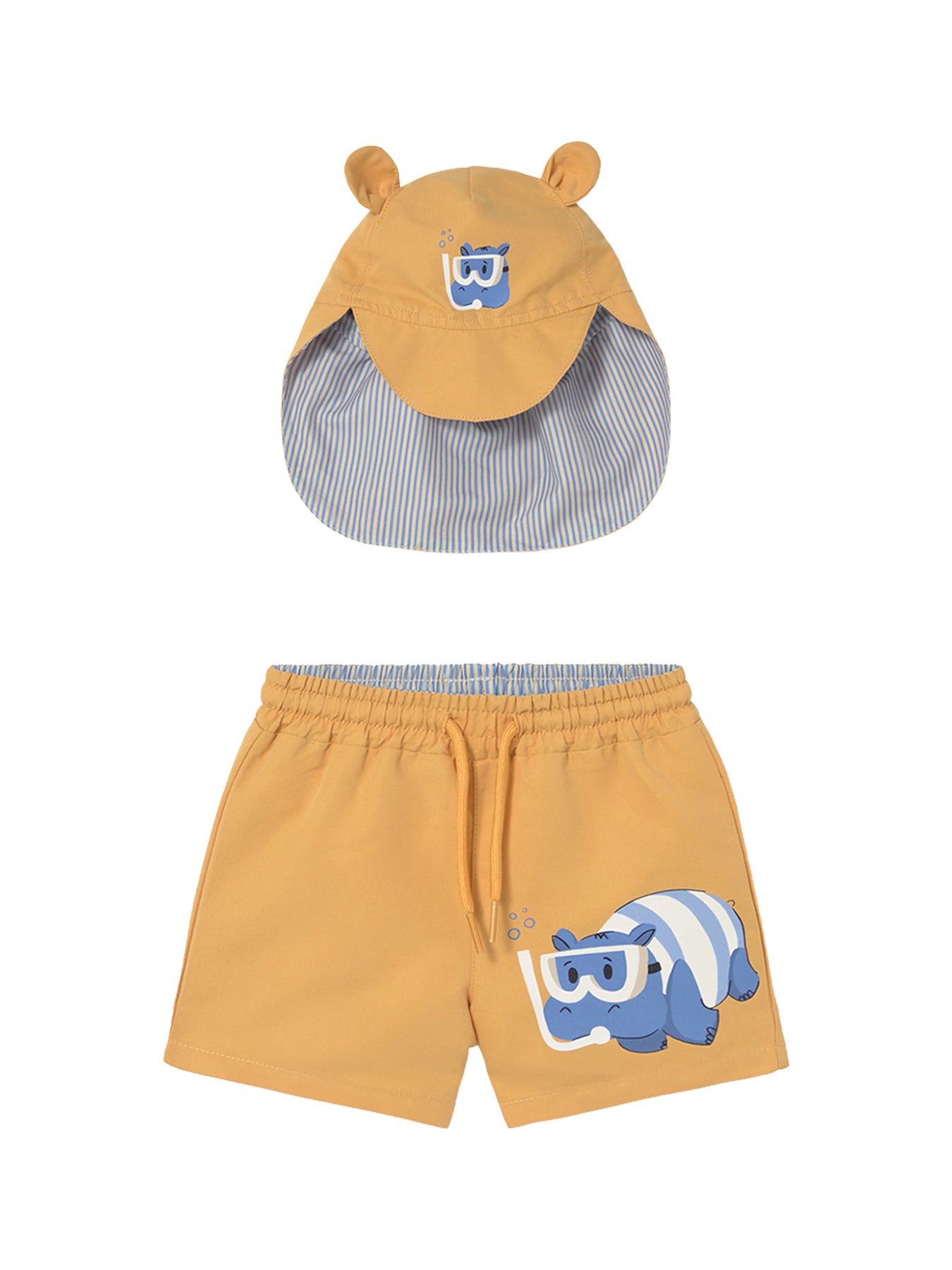 Baby Hippo Swim Shorts with Hat Yellow