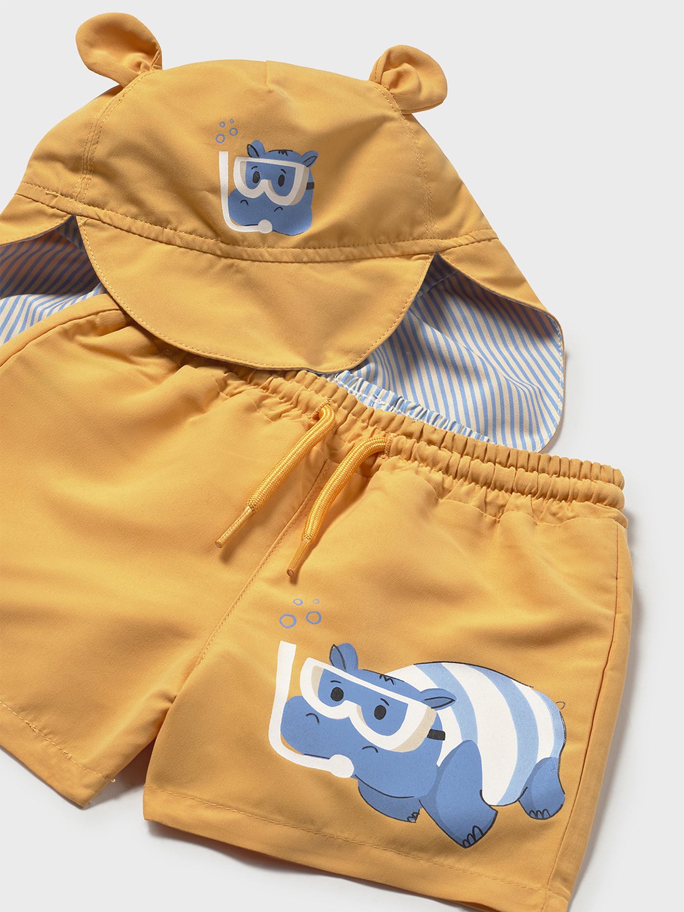 Baby Hippo Swim Shorts with Hat Yellow