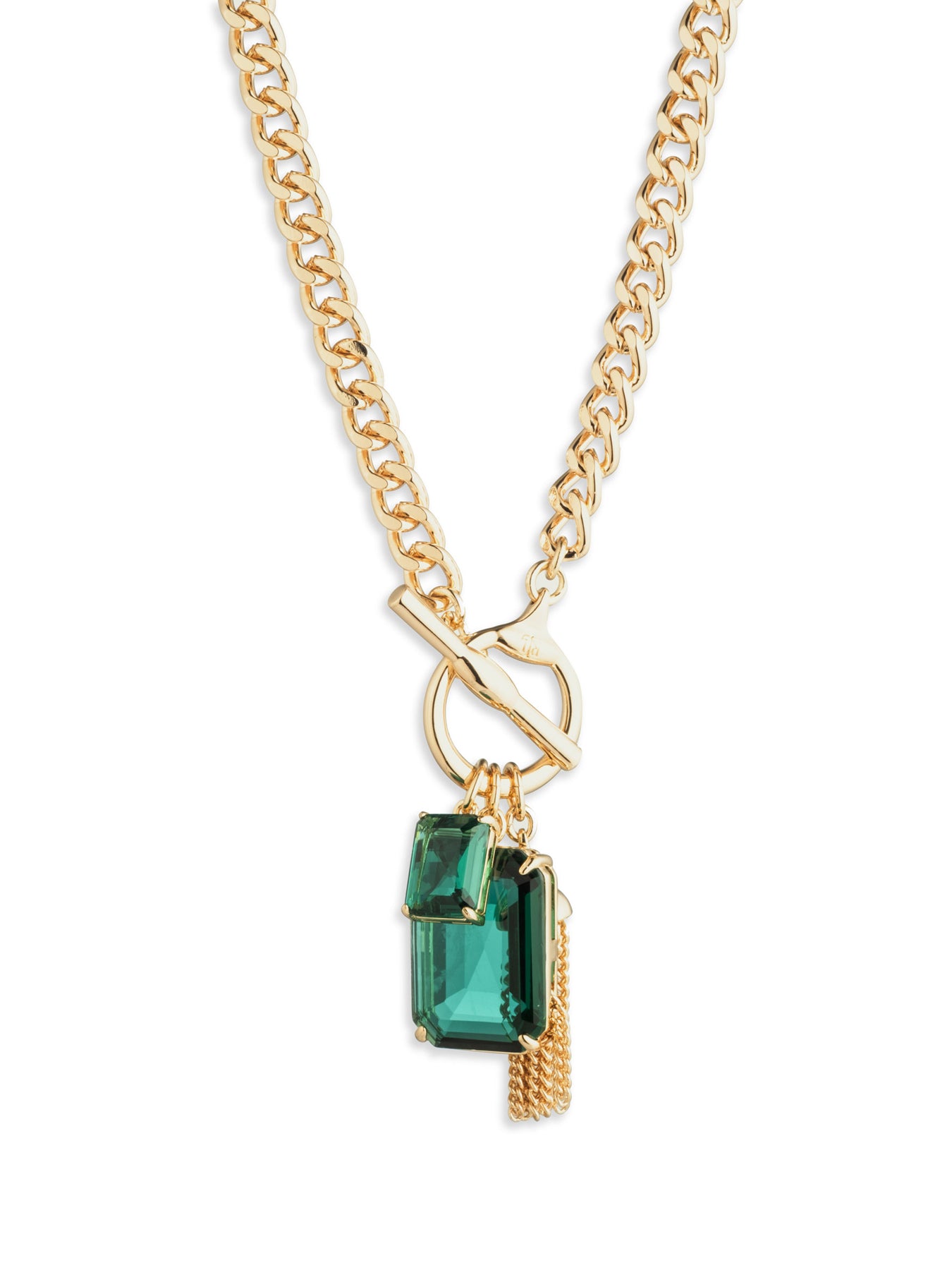 17 Inch Stone Toggle Pendant Necklace Gold