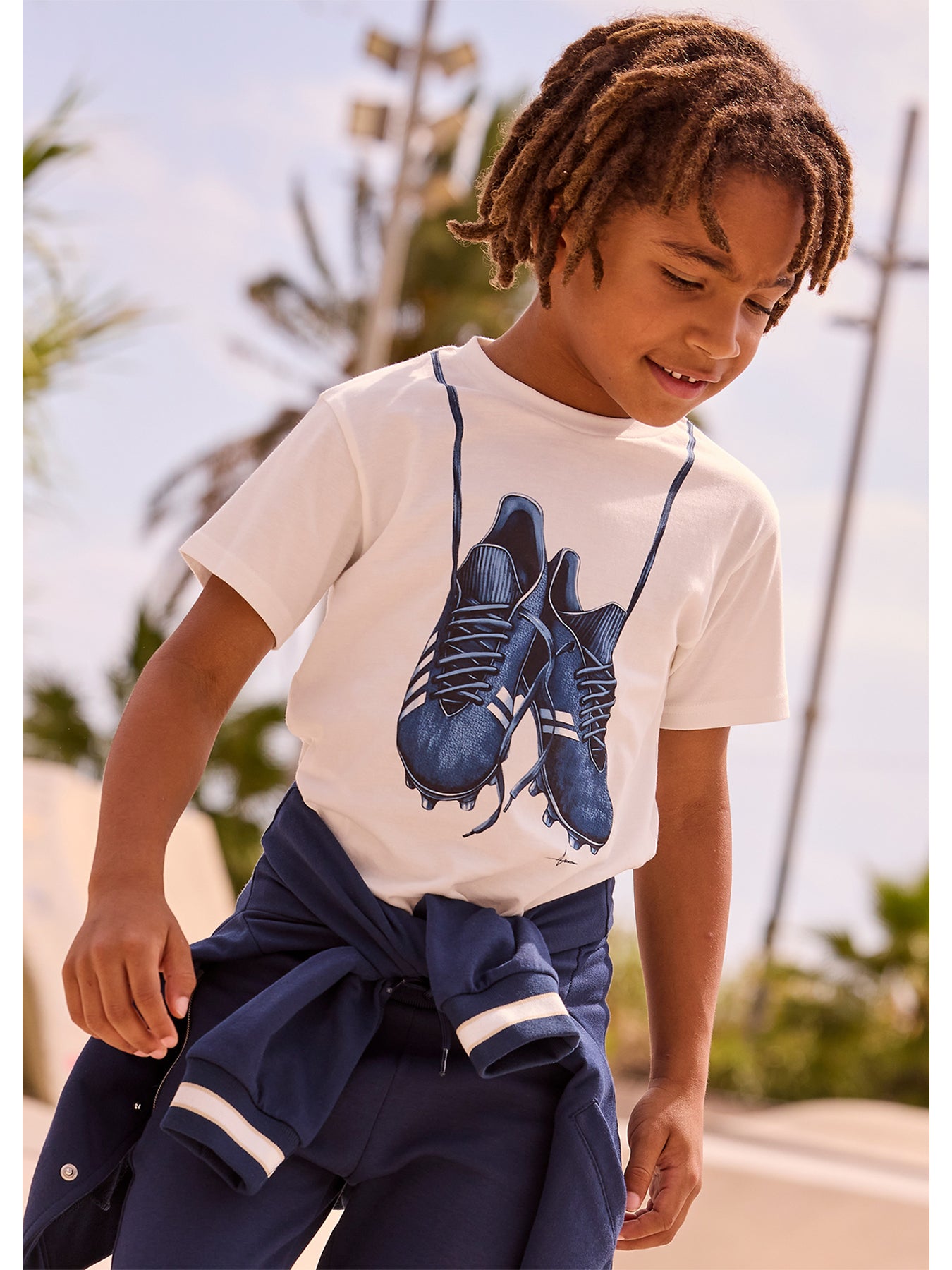 Kids’ Football Boots Short Sleeve T-Shirt White